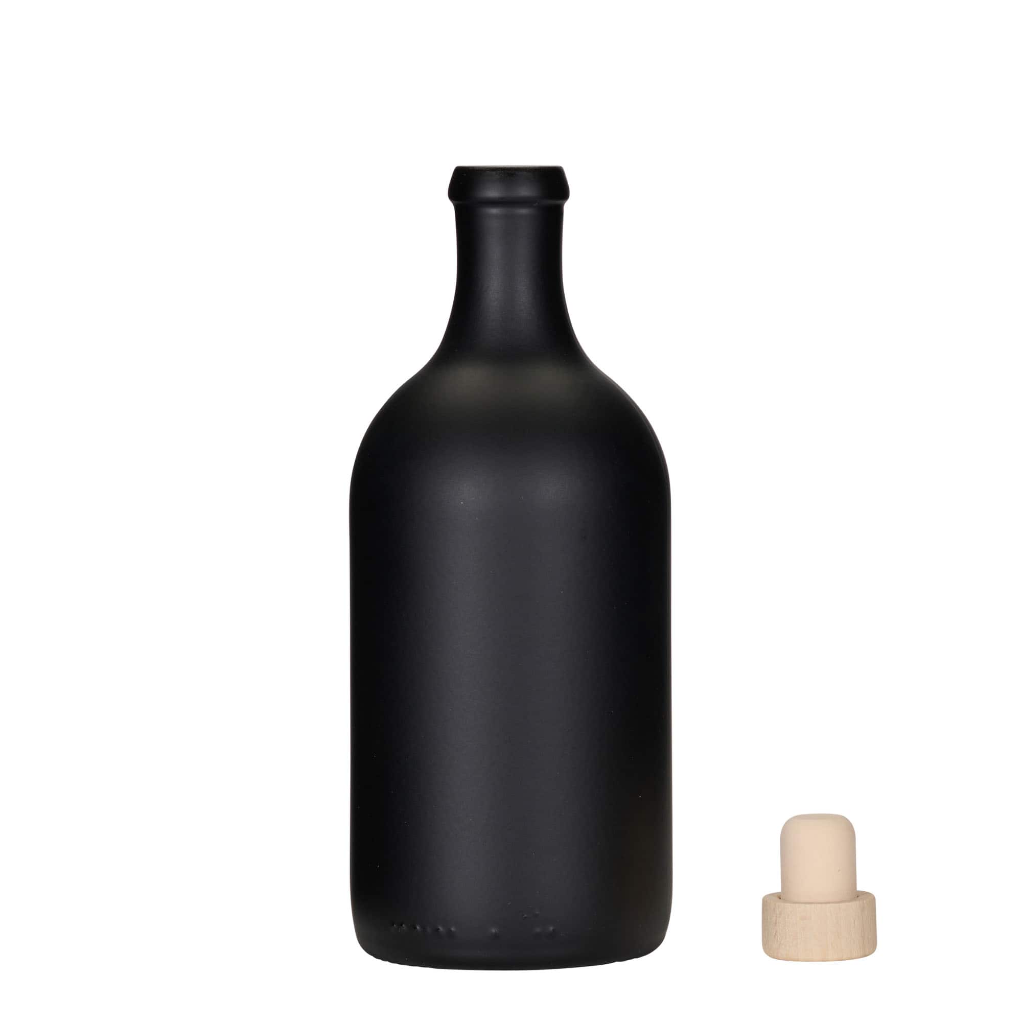 Bouteille en verre 500 ml 'Ginevra Leggera', noire, ouverture : bouchon en liège Bouteille en verre 500 ml 'Ginevra Leggera', noire, ouverture : bouchon en liège