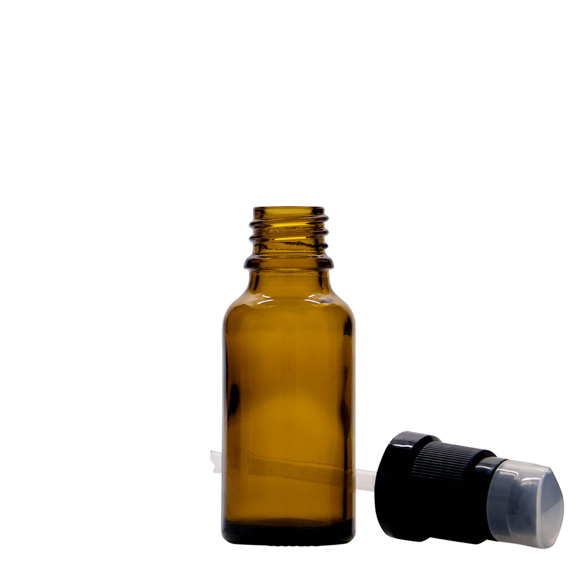Flacon médical de 20 ml avec pompe à lotion, verre, brun, ouverture : DIN 18 Flacon médical de 20 ml avec pompe à lotion, verre, brun, ouverture : DIN 18