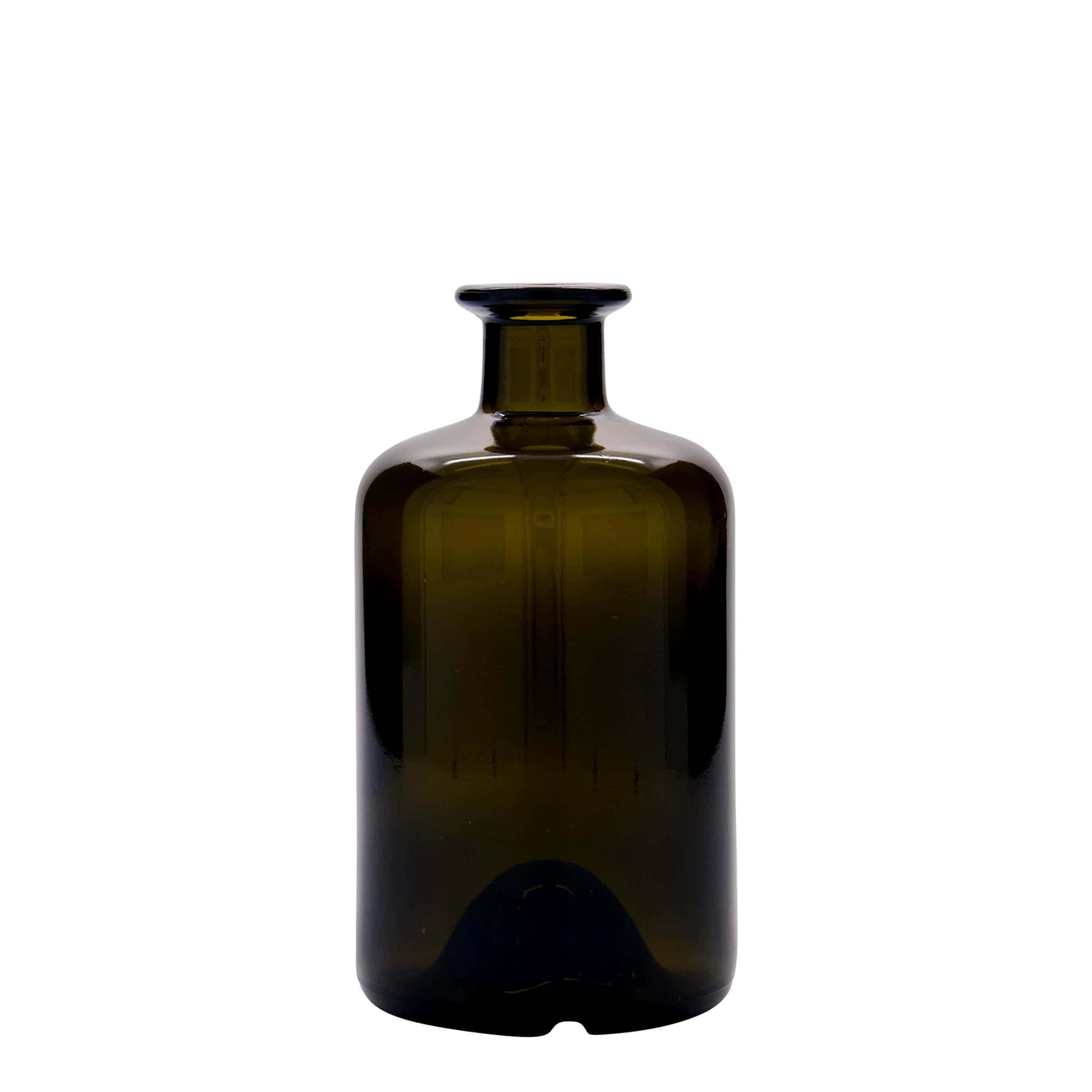 Bouteille en verre apothicaire 500 ml, vert antique, col : liège