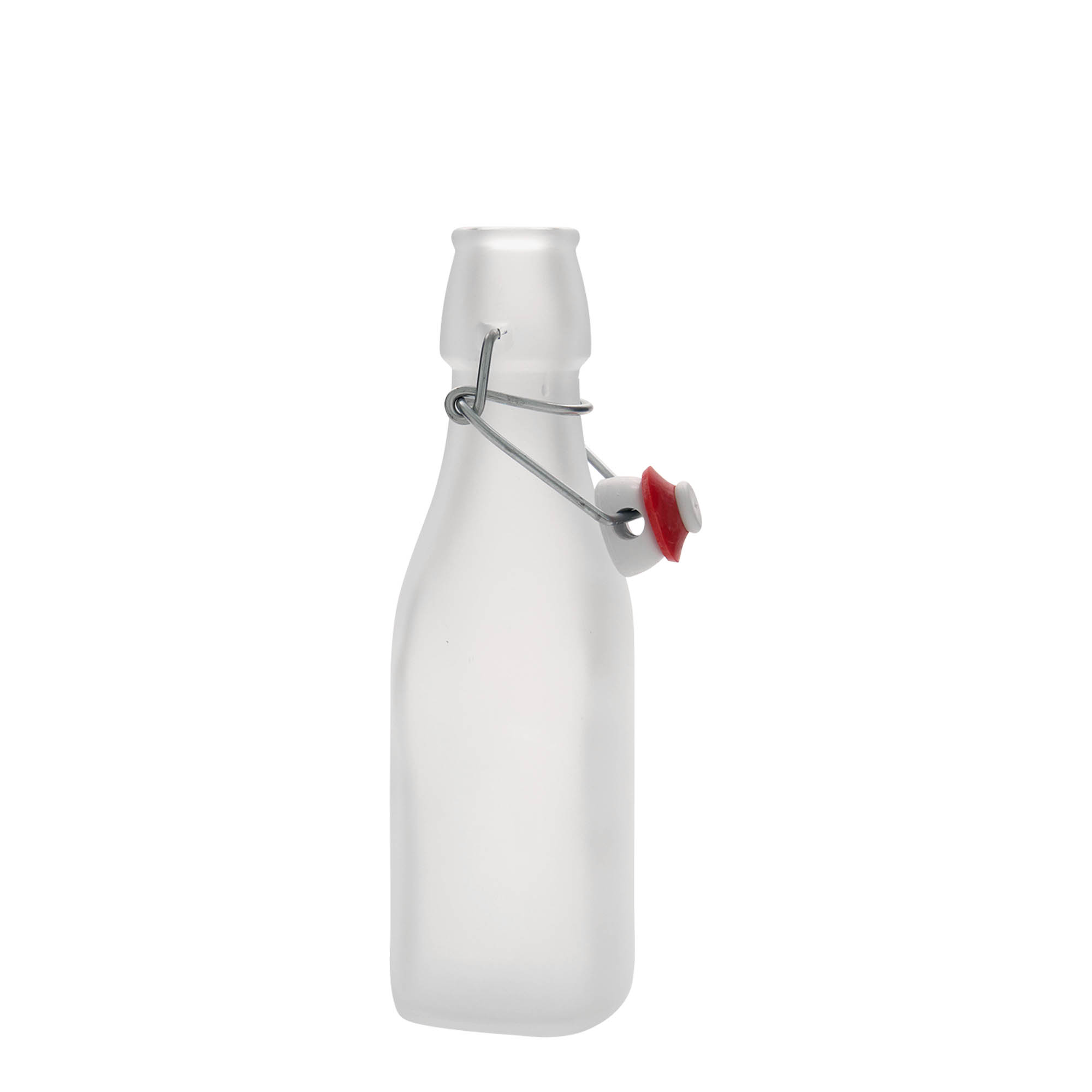 Bouteille en verre 250 ml « Swing, carrée, blanche, ouverture : fermeture à levier »