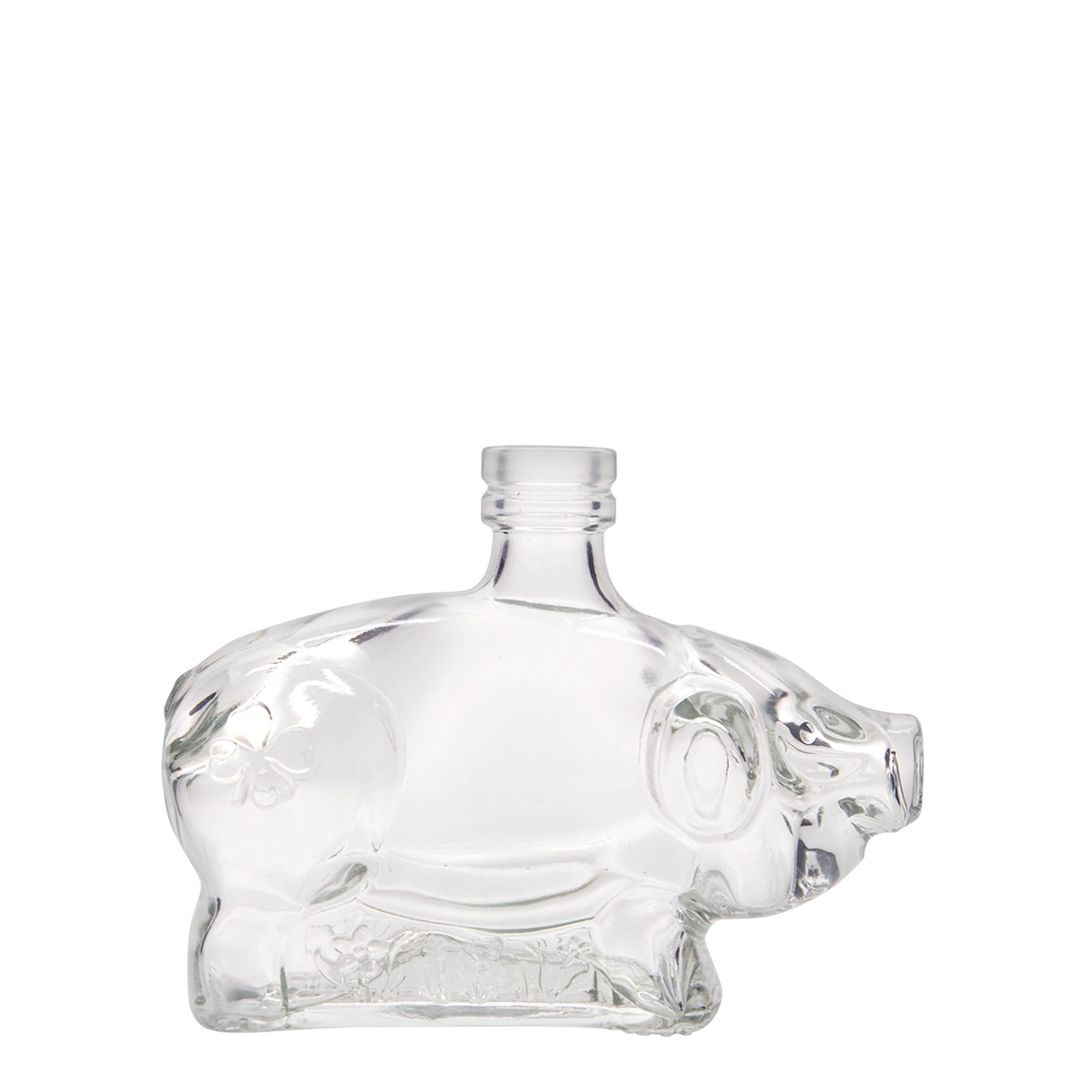 Flacon en verre de 200 ml « Cochon porte-bonheur », ouverture : bouchon en liège Flacon en verre de 200 ml « Cochon porte-bonheur », ouverture : bouchon en liège