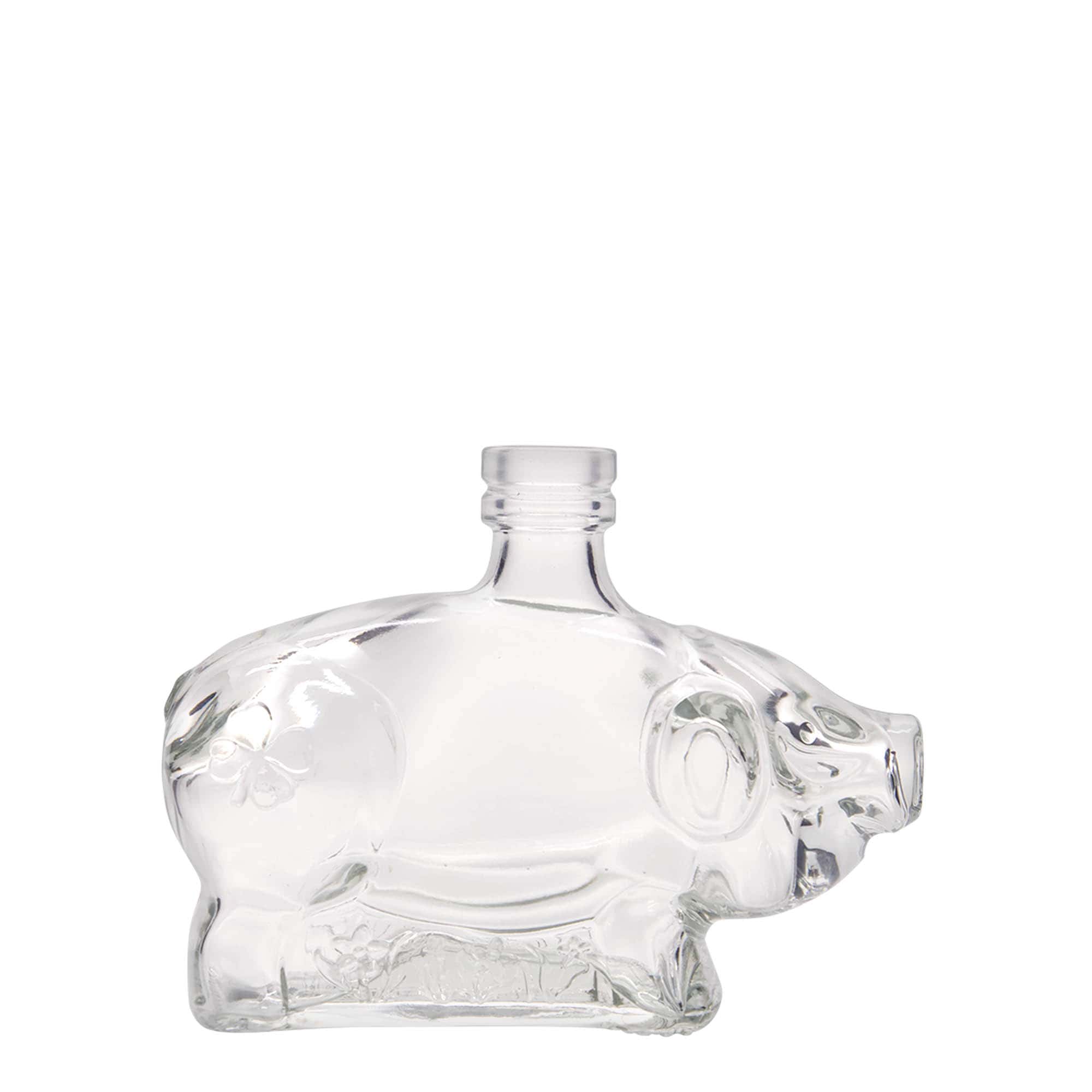 Flacon en verre de 200 ml « Cochon porte-bonheur », ouverture : bouchon en liège