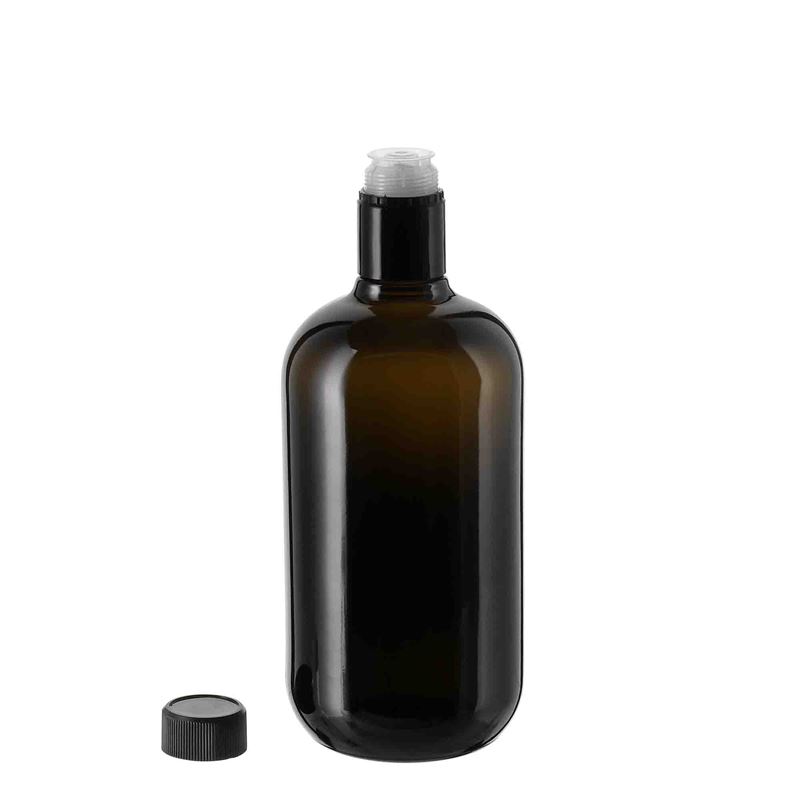 Flacon de vinaigre/huile 750 ml 'Biolio', verre, vert antique, embouchure : DOP