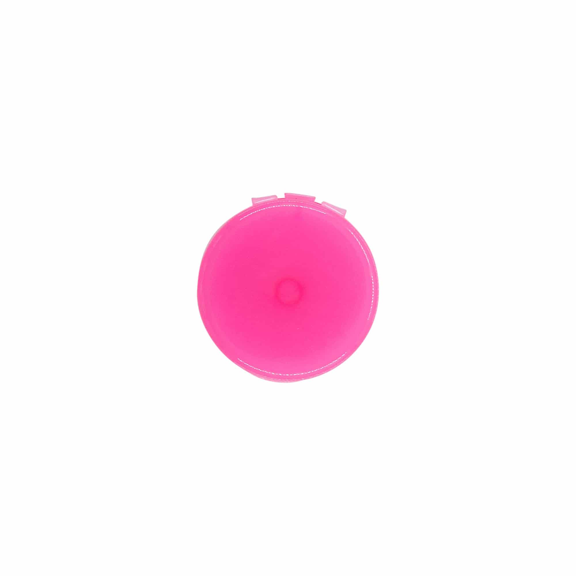 Bouchon à vis avec charnière rabattable, plastique PP, rose, pour ouverture : 24/410