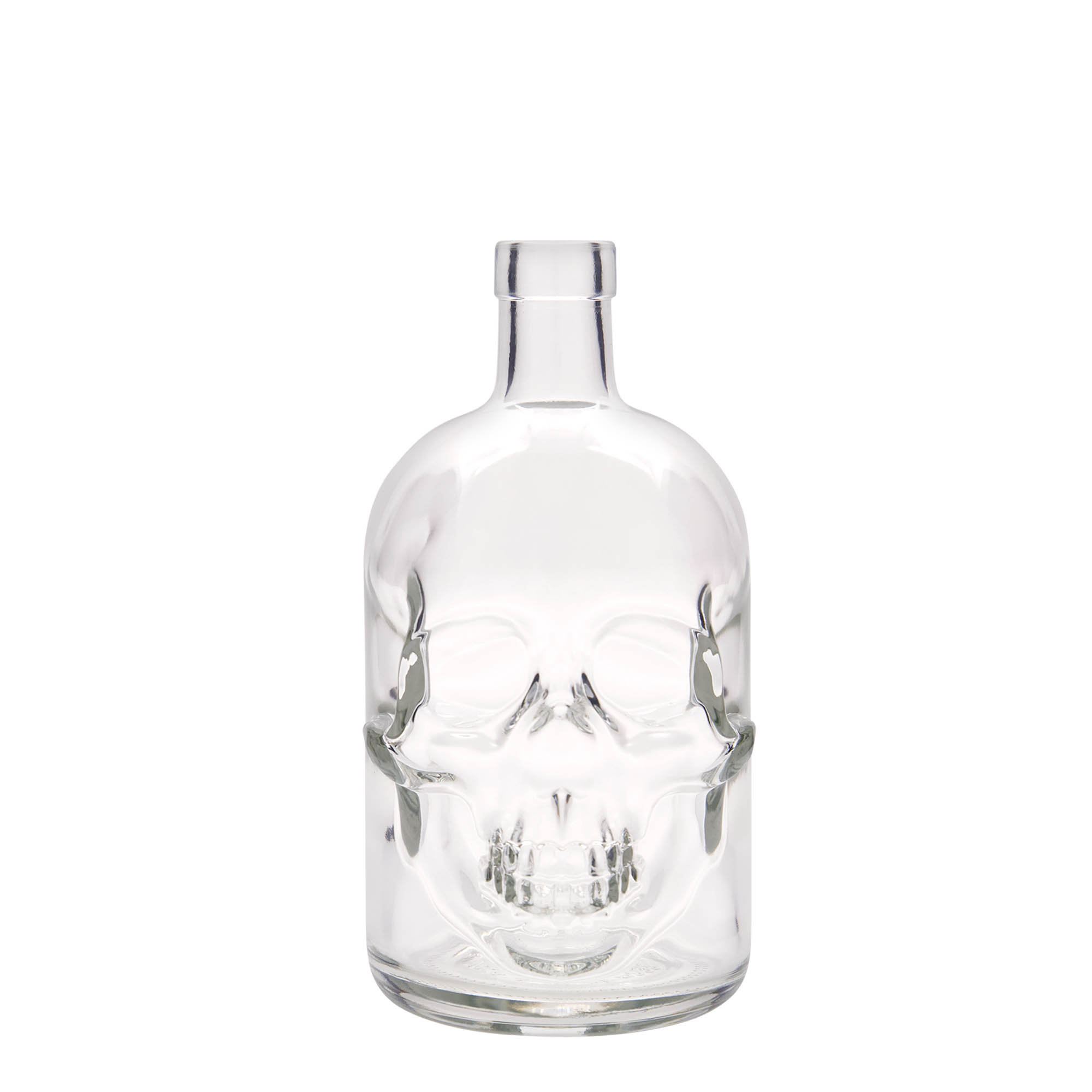 Bouteille en verre de 700 ml « Tête de mort », ouverture : bouchon en liège Bouteille en verre de 700 ml « Tête de mort », ouverture : bouchon en liège