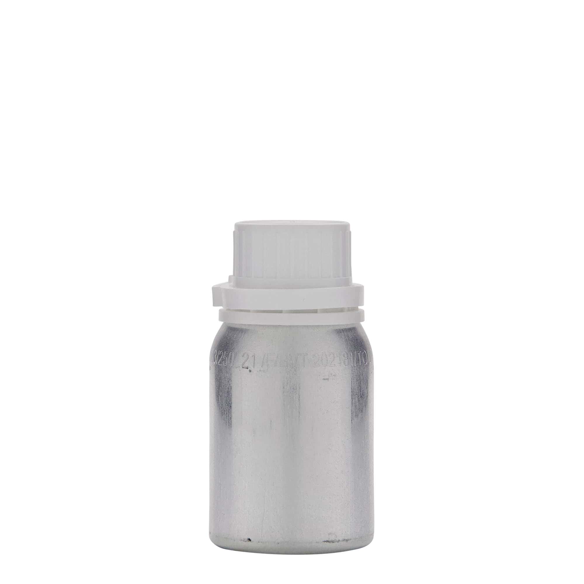 125 ml bouteille en aluminium, métal, argent, ouverture : DIN 32