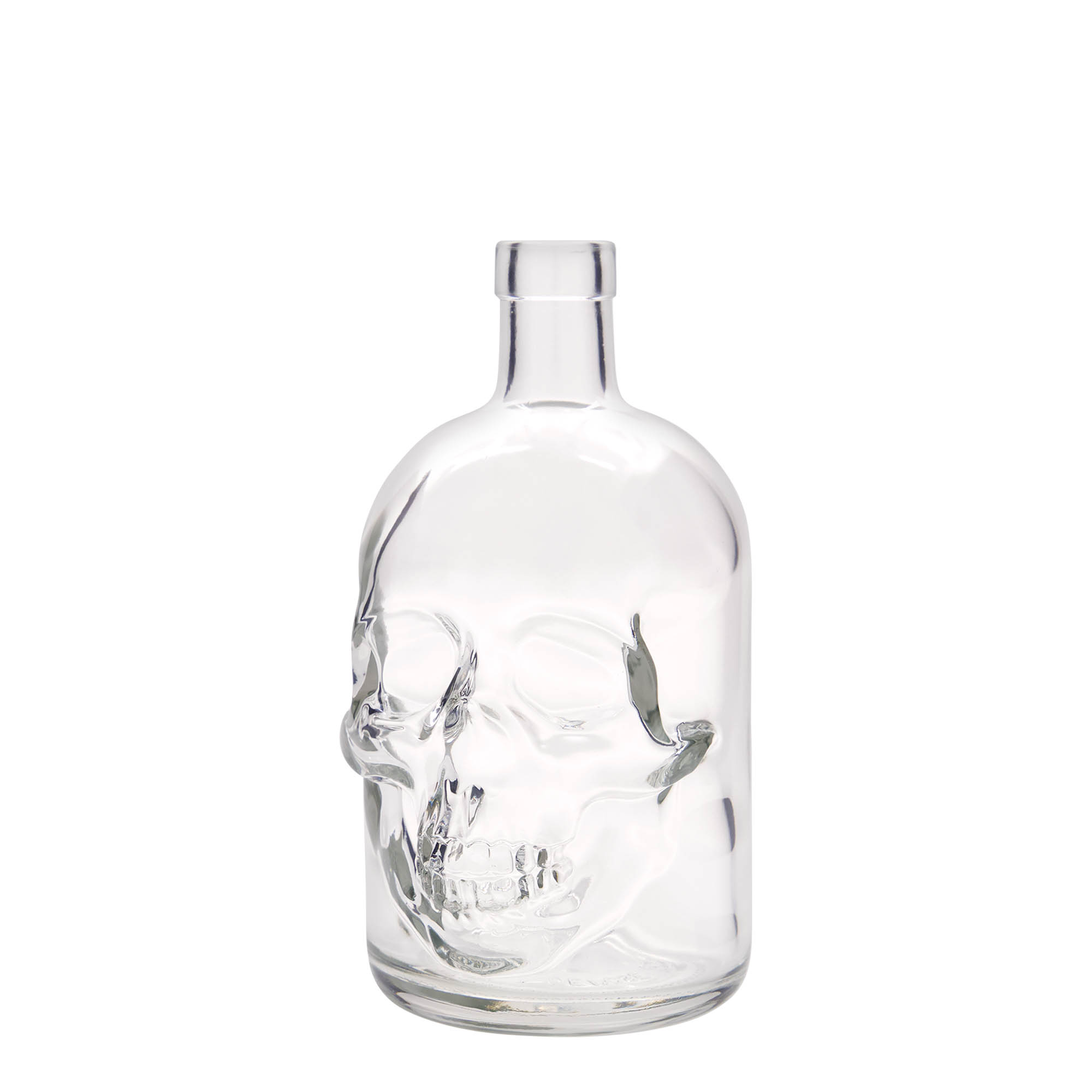 Bouteille en verre de 700 ml « Tête de mort », ouverture : bouchon en liège Bouteille en verre de 700 ml « Tête de mort », ouverture : bouchon en liège