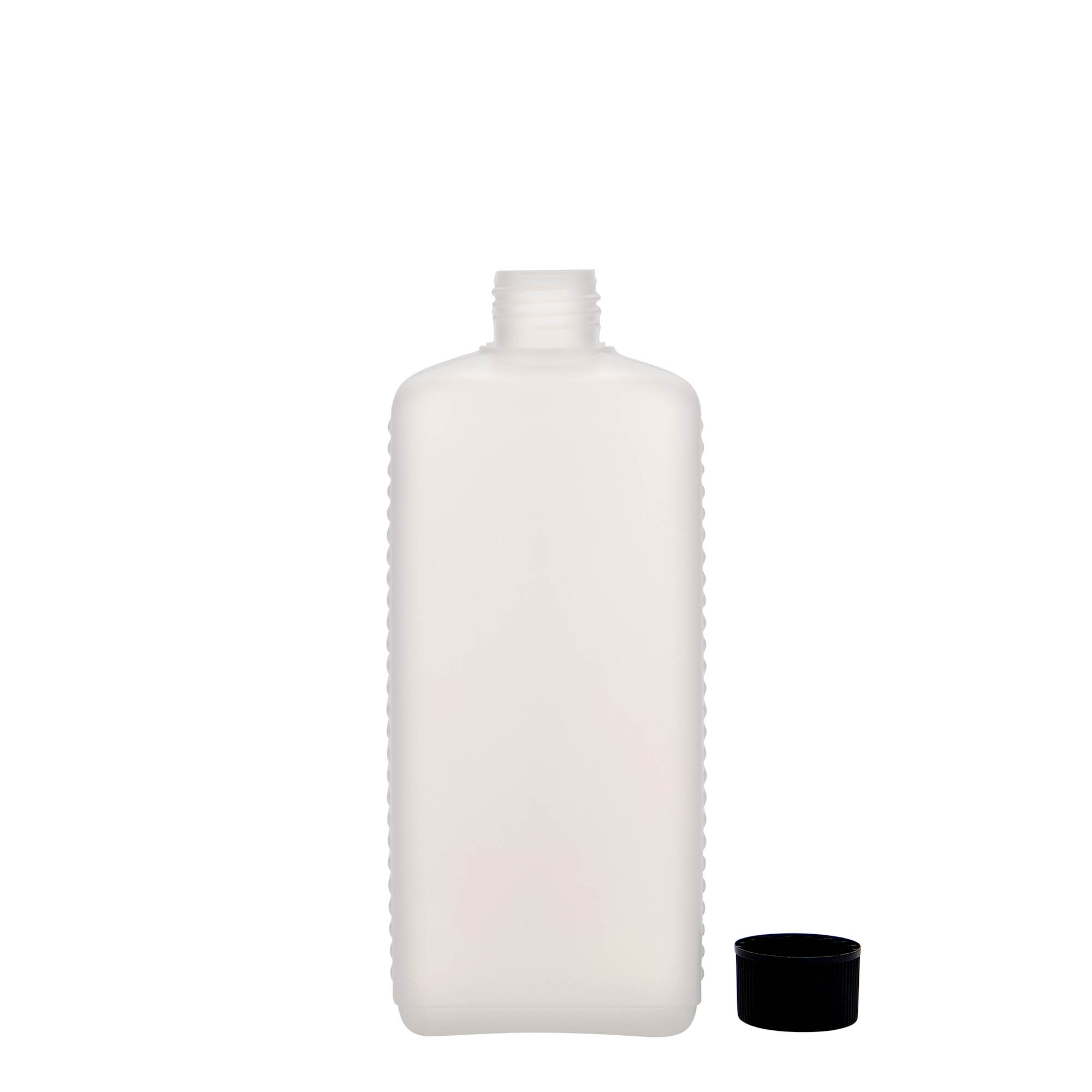 Bouteille bidon 500 ml, rectangulaire, plastique HDPE, naturel, ouverture : DIN 25 EPE