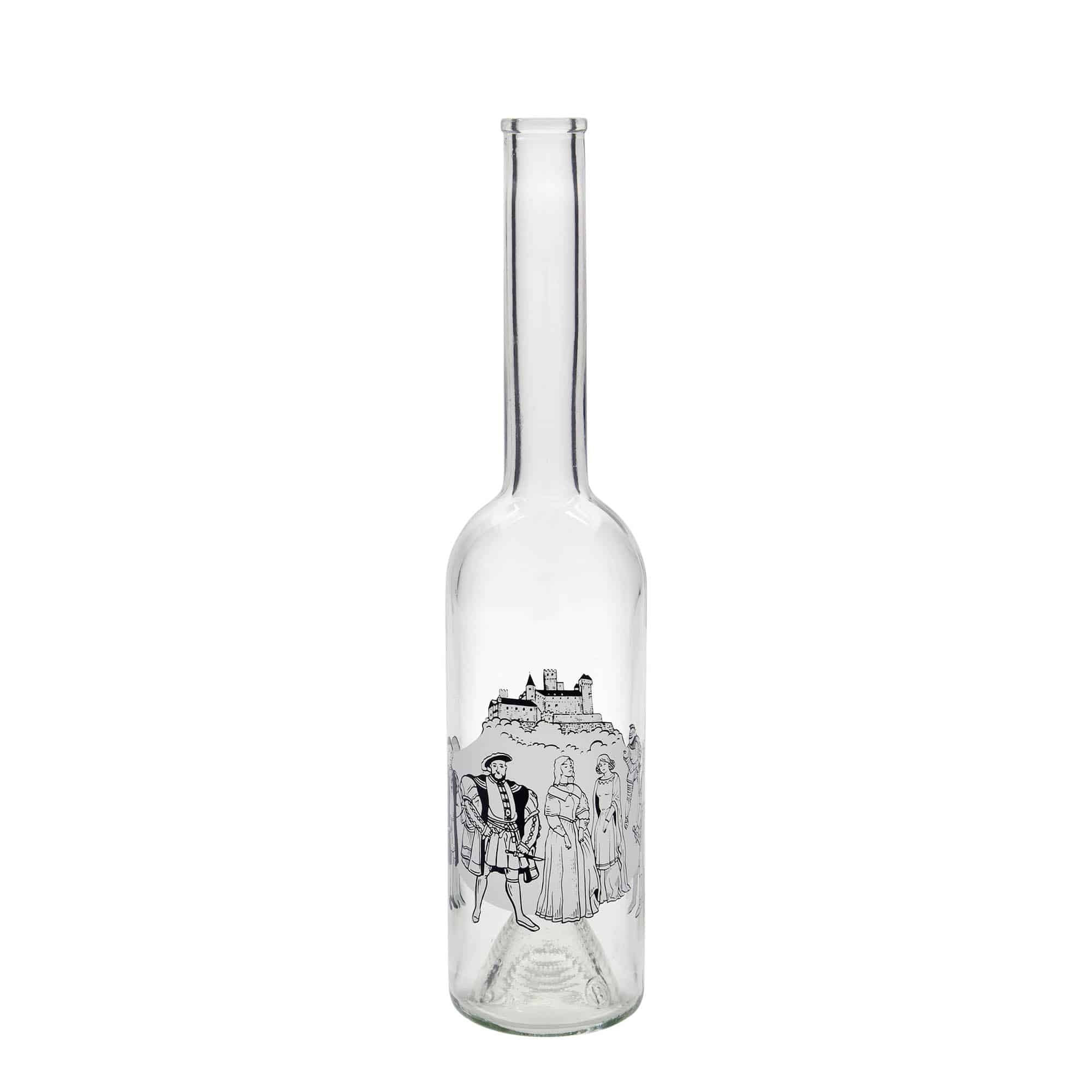 Bouteille en verre 500 ml 'Opera', motif : Moyen Âge, ouverture : bouchon en liège