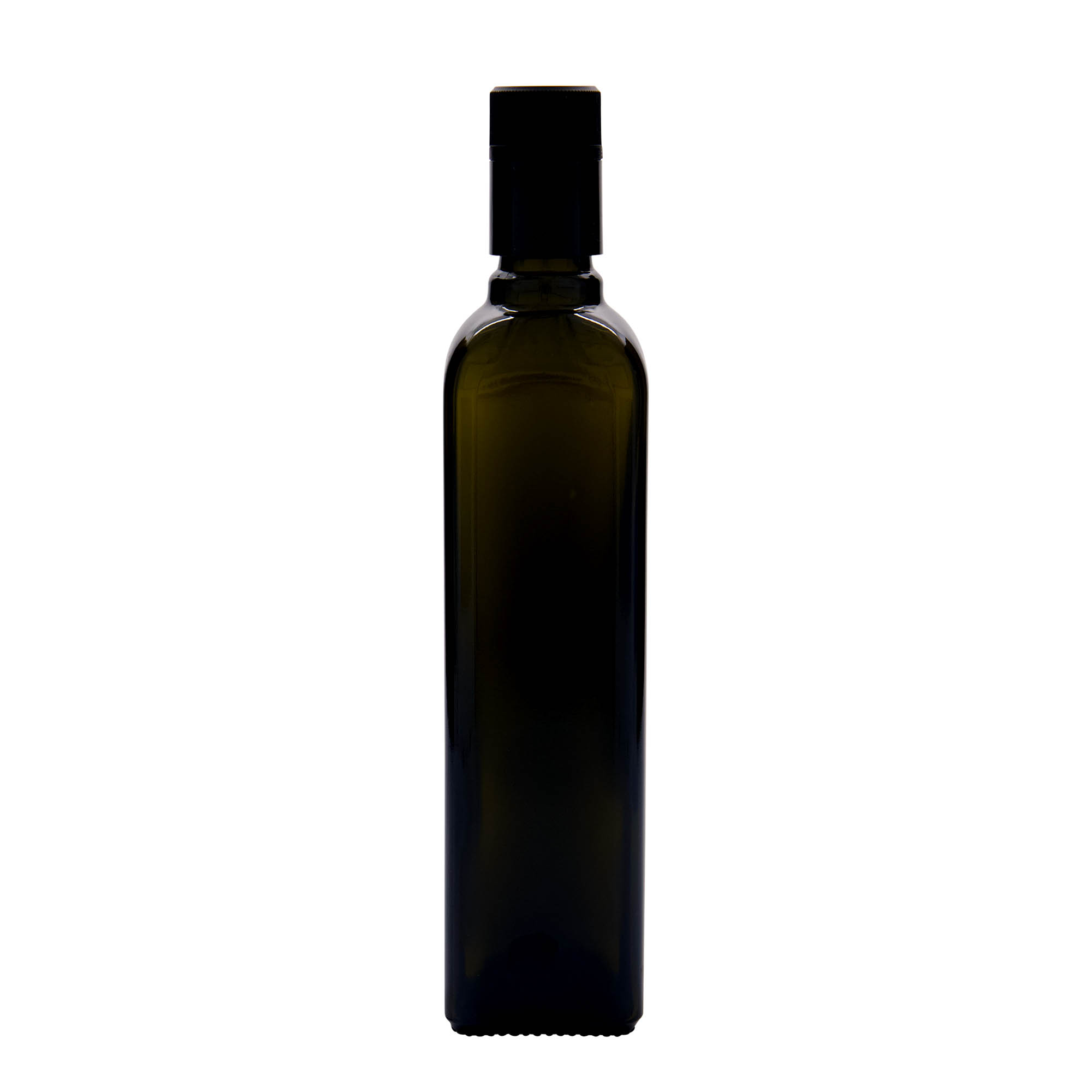 Flacon à vinaigre/huile 500 ml 'Quadra', verre, carré, vert antique, ouverture : DOP