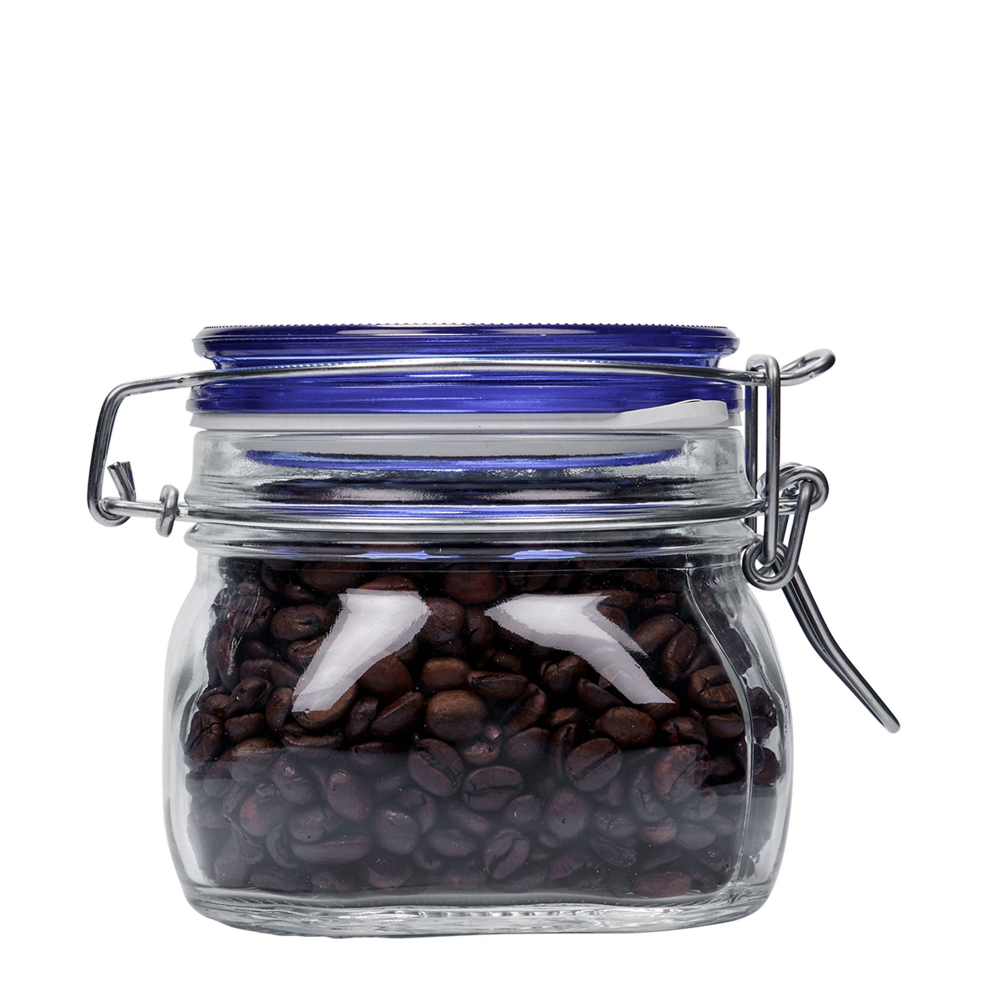 500 ml bocal à fermeture à levier 'Fido' avec couvercle bleu, carré, ouverture : fermeture à levier 500 ml bocal à fermeture à levier 'Fido' avec couvercle bleu, carré, ouverture : fermeture à levier