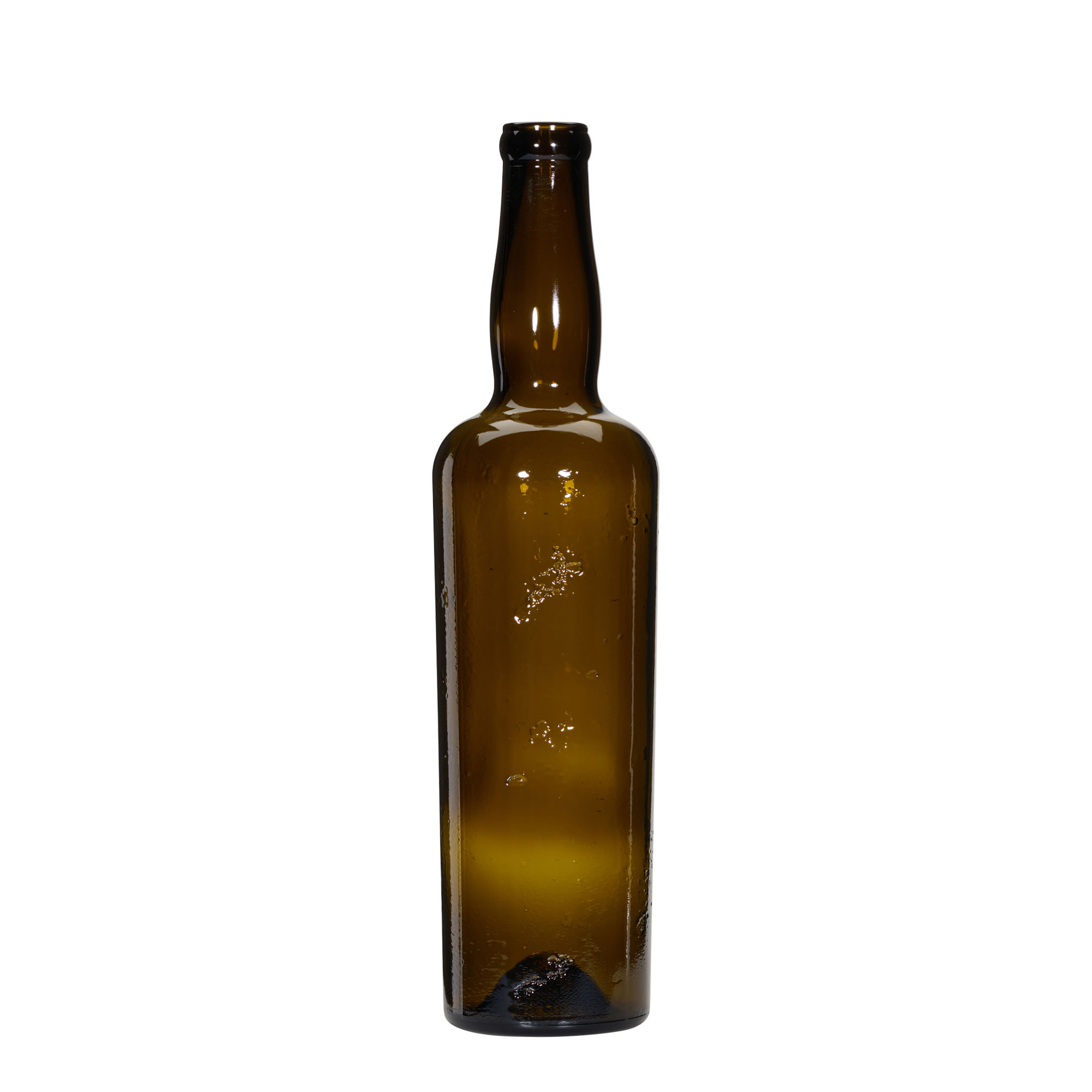 Bouteille en verre artisanal sauvage 750 ml 'Siroco', brun, ouverture : bouchon en liège