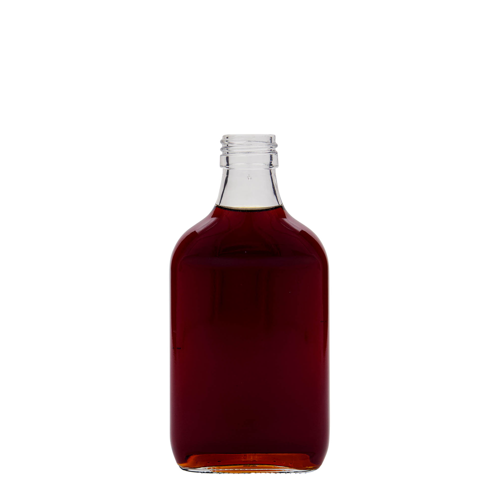 Flacon de poche 200 ml, rectangulaire, verre, ouverture : PP 28 Flacon de poche 200 ml, rectangulaire, verre, ouverture : PP 28
