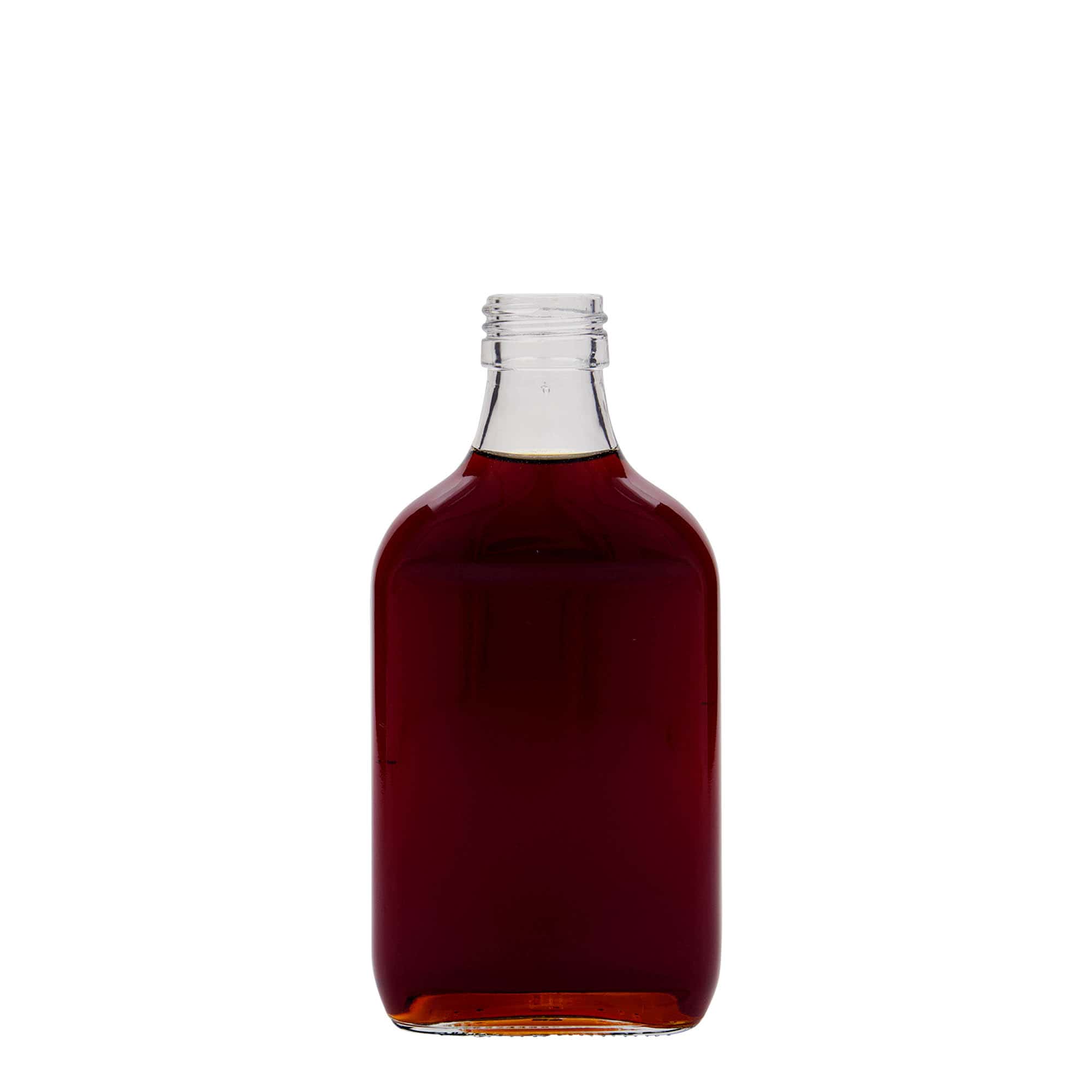 Flacon de poche 200 ml, rectangulaire, verre, ouverture : PP 28 Flacon de poche 200 ml, rectangulaire, verre, ouverture : PP 28