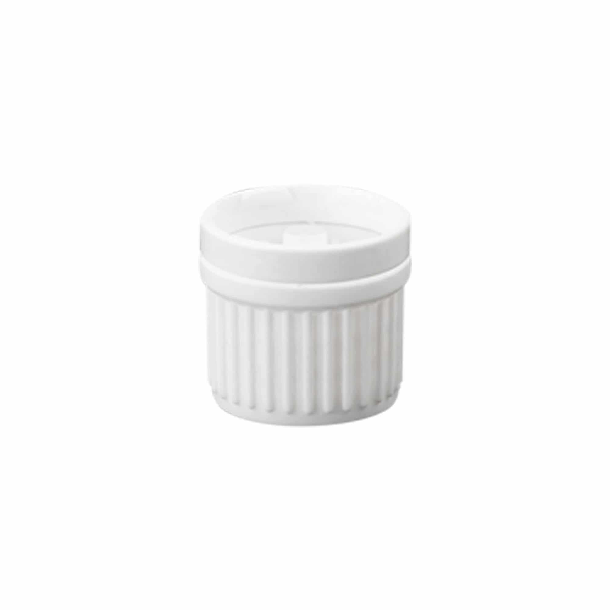 Bouchon à vis avec insert goutte à goutte, plastique PE, blanc, pour ouverture : DIN 18