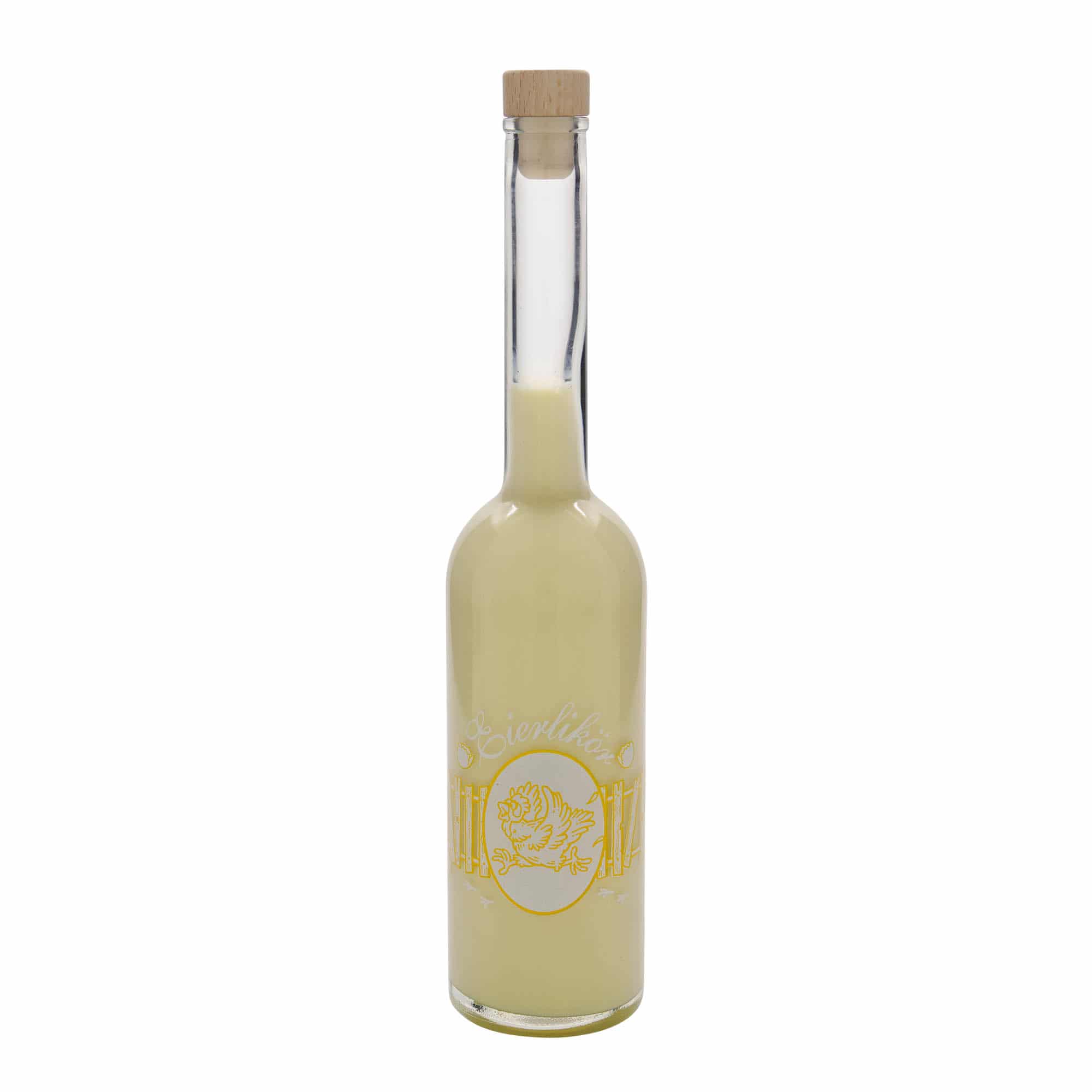 Bouteille en verre 500 ml 'Opera', motif : liqueur d'œuf, ouverture : bouchon en liège