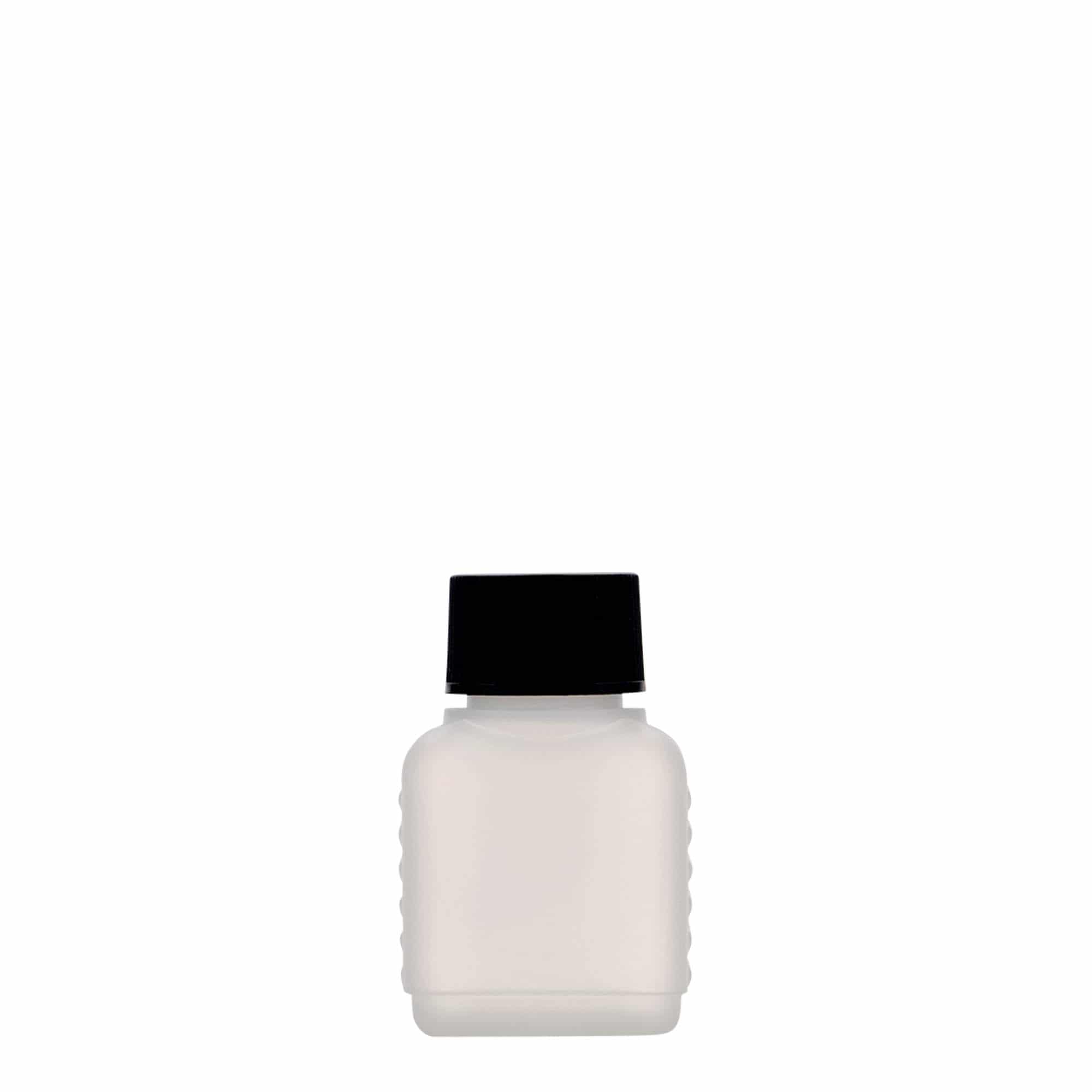 50 ml bidon rectangulaire, plastique HDPE, naturel, ouverture : DIN 25