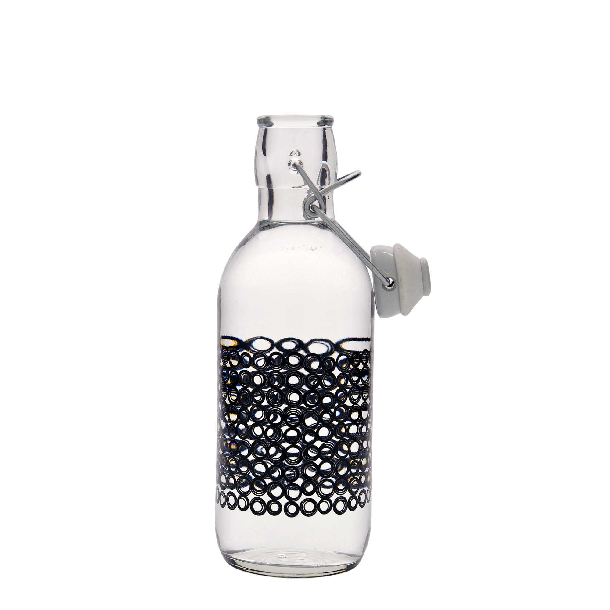 Bouteille en verre 500 ml 'Emilia', motif : Circola nero, ouverture : fermeture à levier Bouteille en verre 500 ml 'Emilia', motif : Circola nero, ouverture : fermeture à levier