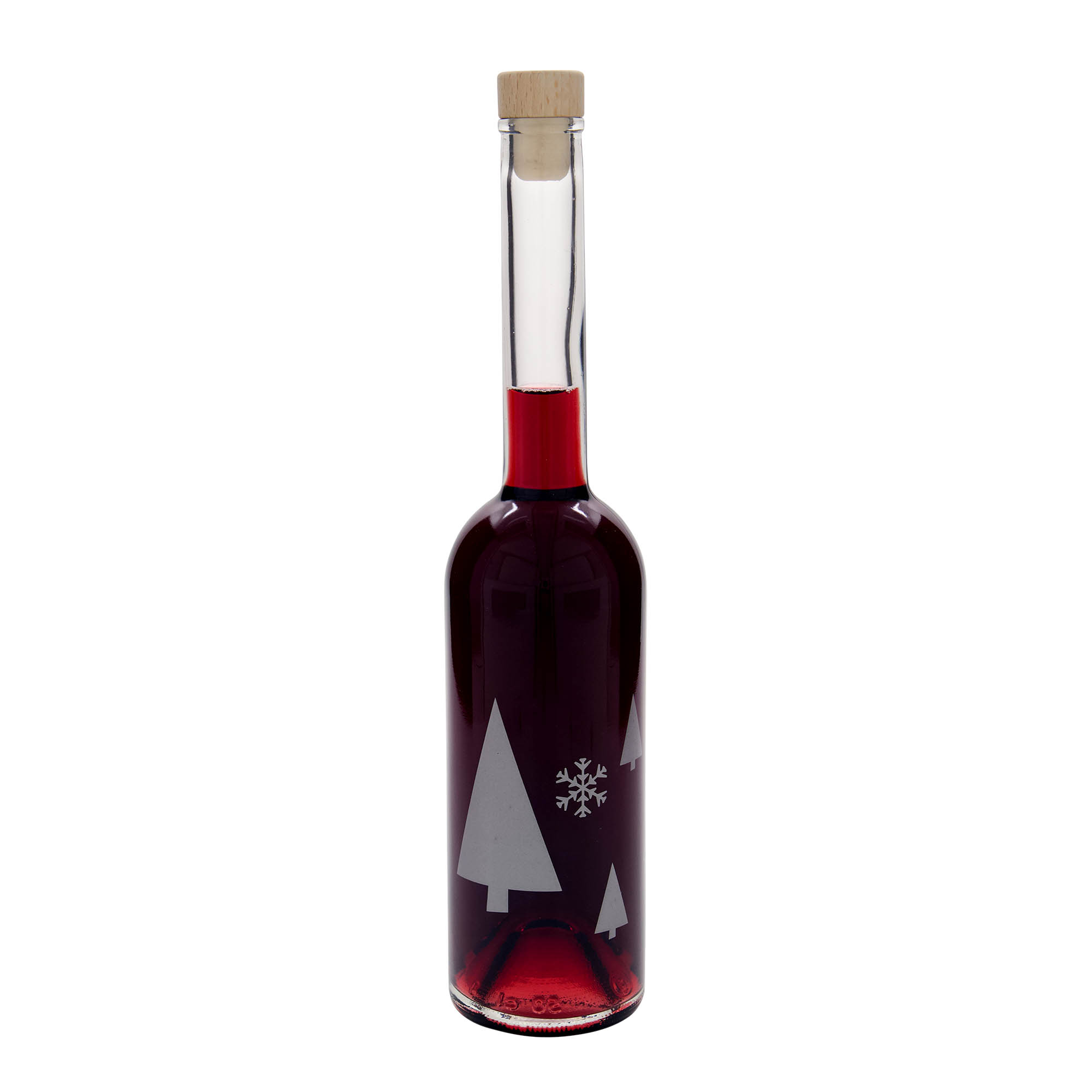 Bouteille en verre 500 ml 'Opera', motif : flocons de neige, ouverture : liège