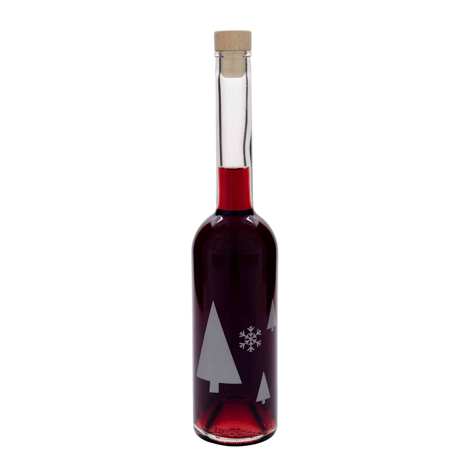Bouteille en verre 500 ml 'Opera', motif : flocons de neige, ouverture : liège