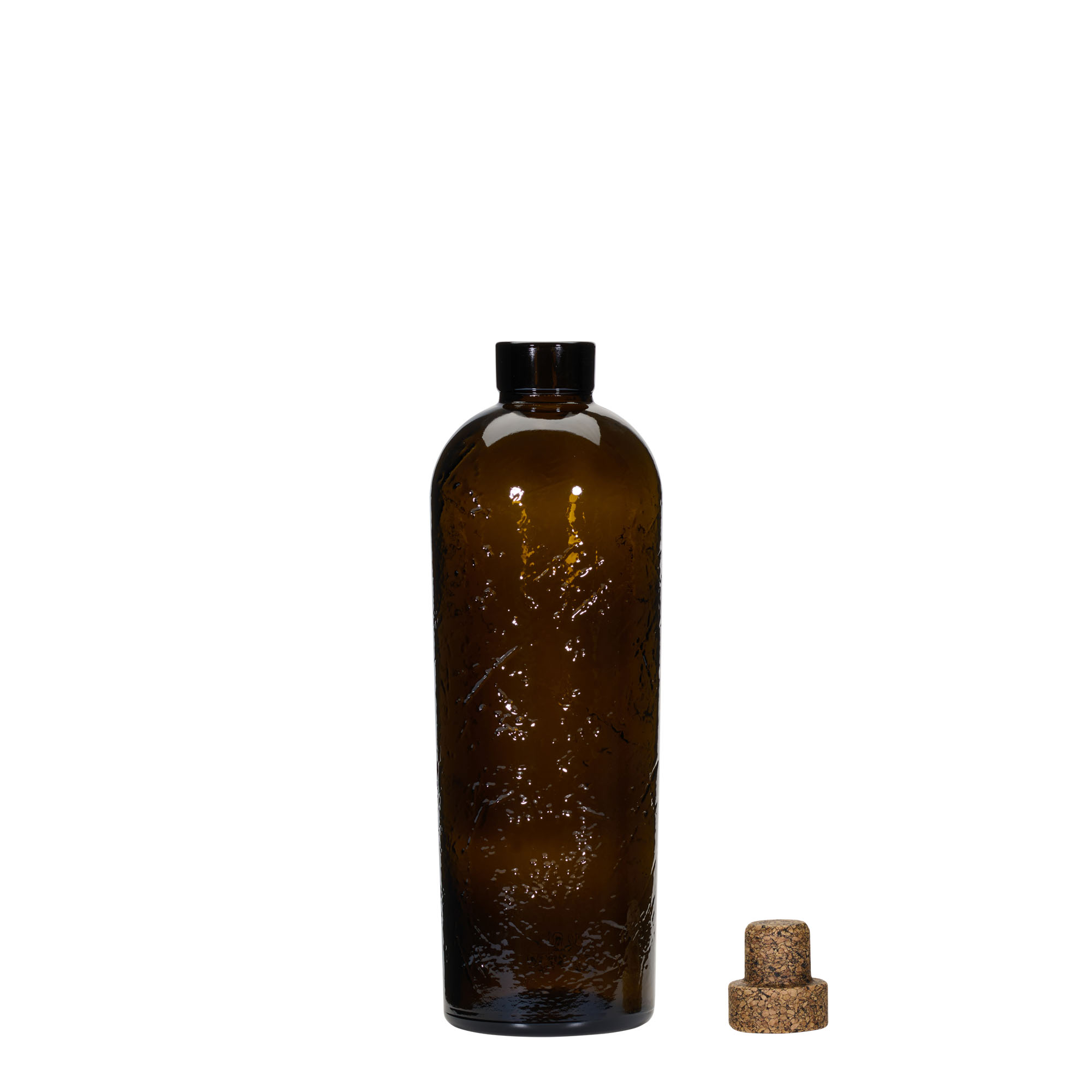 Bouteille en verre artisanale 700 ml 'Natural', marron, ouverture : liège Bouteille en verre artisanale 700 ml 'Natural', marron, ouverture : liège