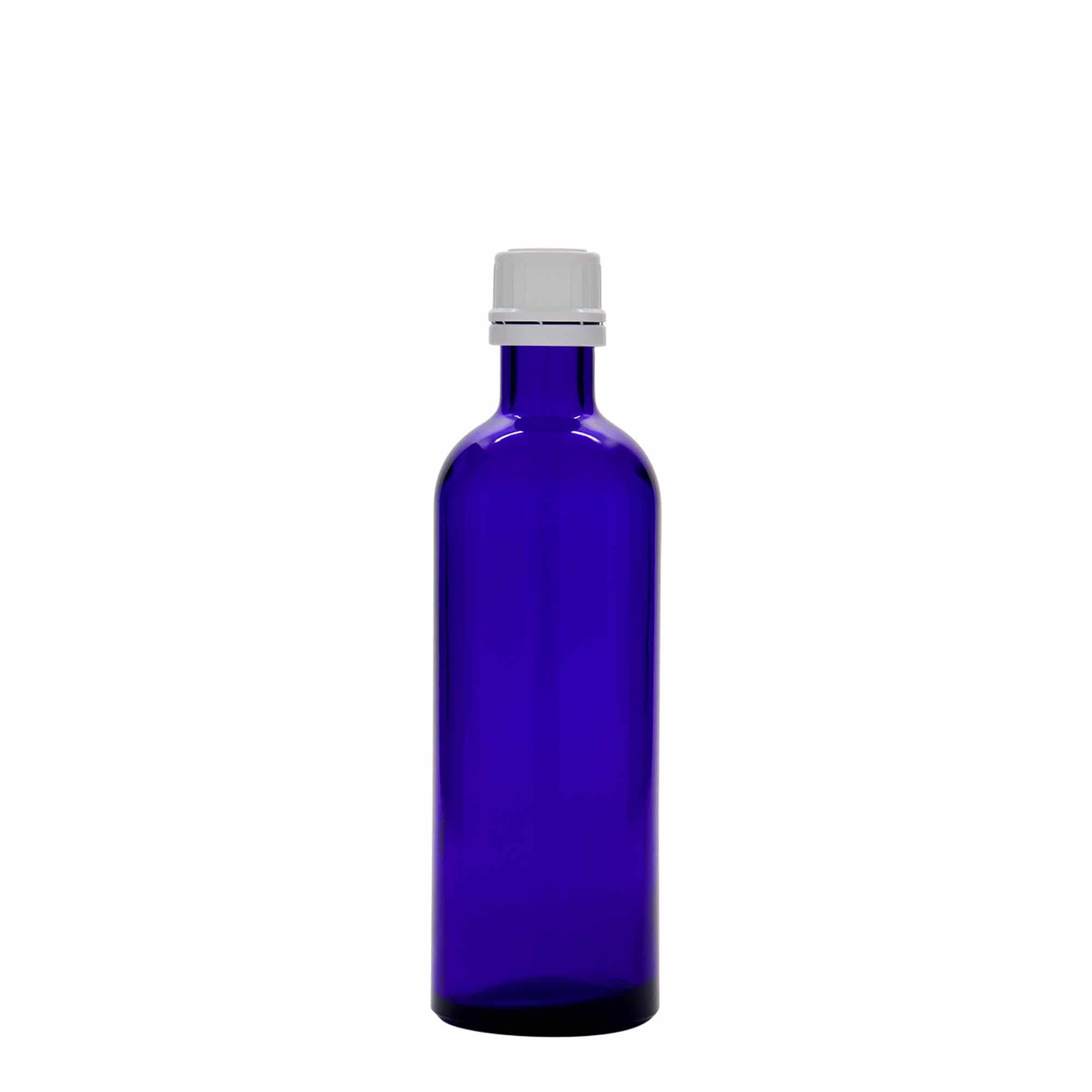 Flacon pharmaceutique 200 ml , verre, bleu roi, col : DIN 22