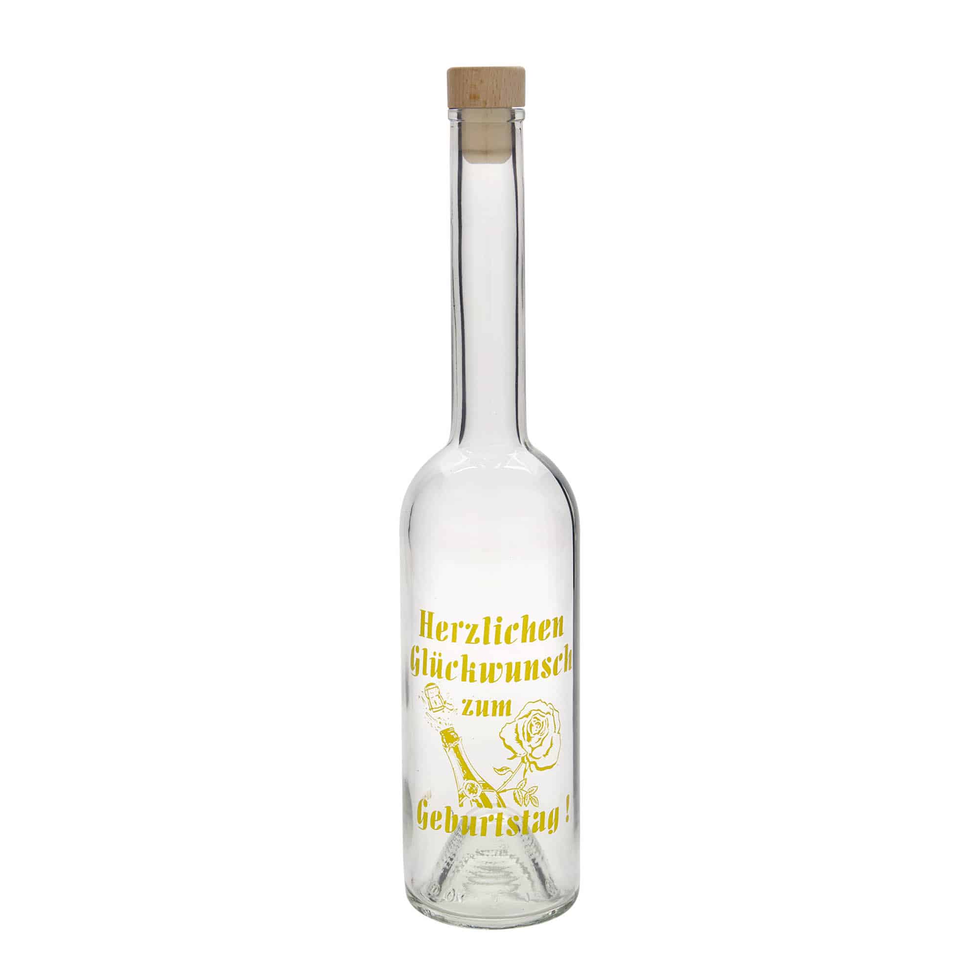 Bouteille en verre 500 ml 'Opera', motif : Pomme, ouverture : liège