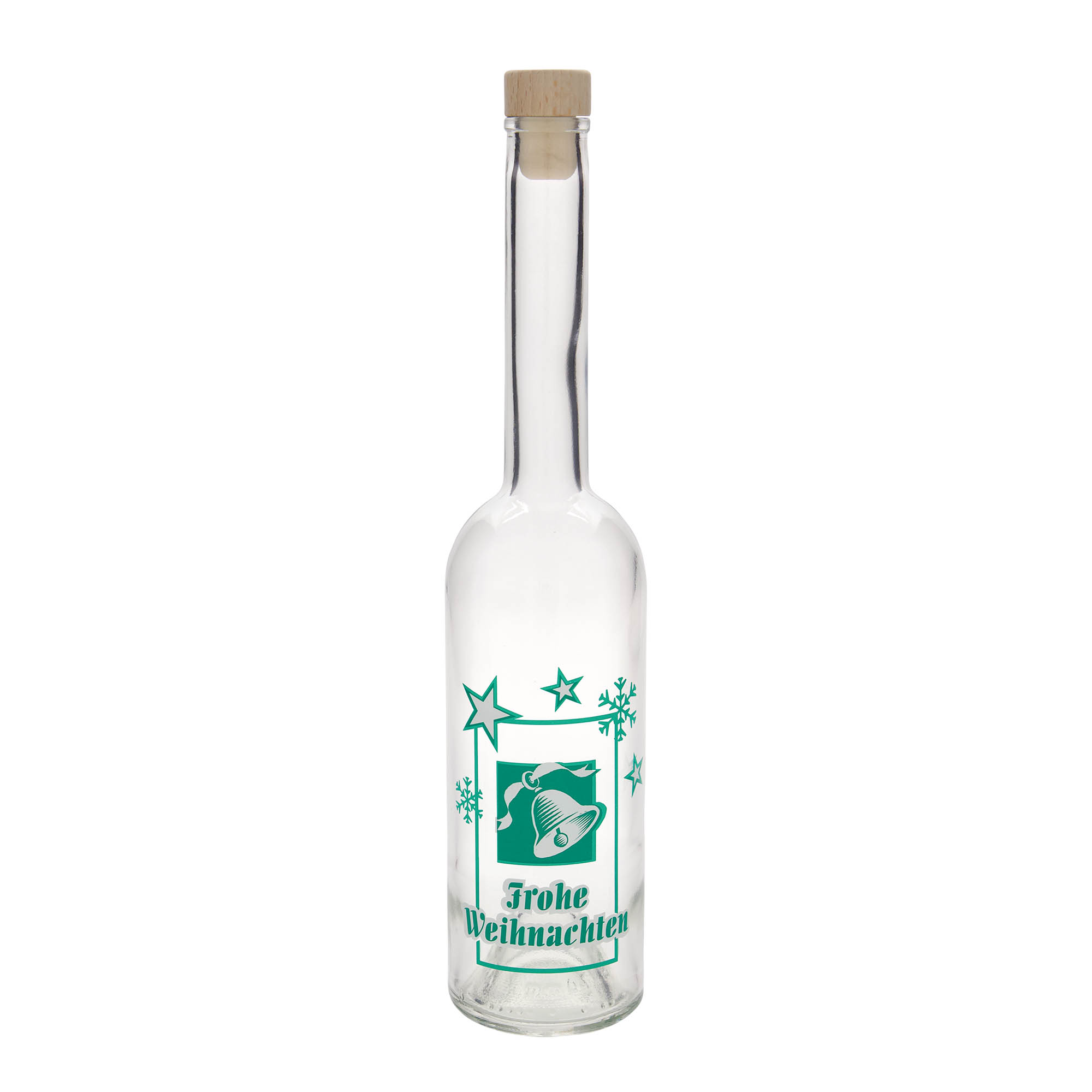 Bouteille en verre 500 ml 'Opera', motif : Joyeux Noël, ouverture : bouchon en liège