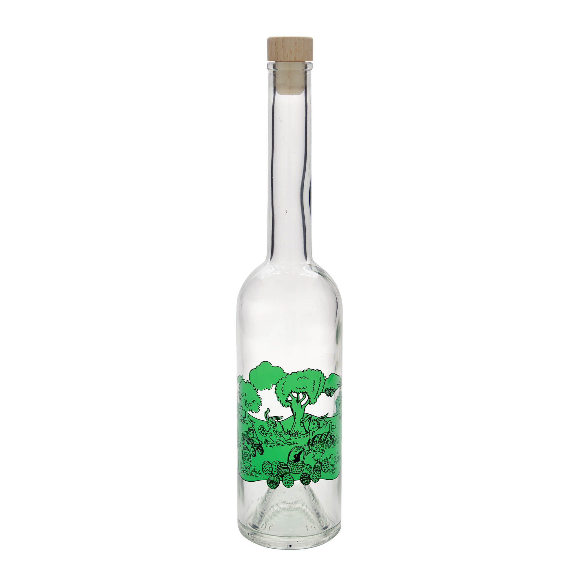 Bouteille en verre 500 ml 'Opera', motif : Joyeuses Pâques, ouverture : bouchon en liège Bouteille en verre 500 ml 'Opera', motif : Joyeuses Pâques, ouverture : bouchon en liège