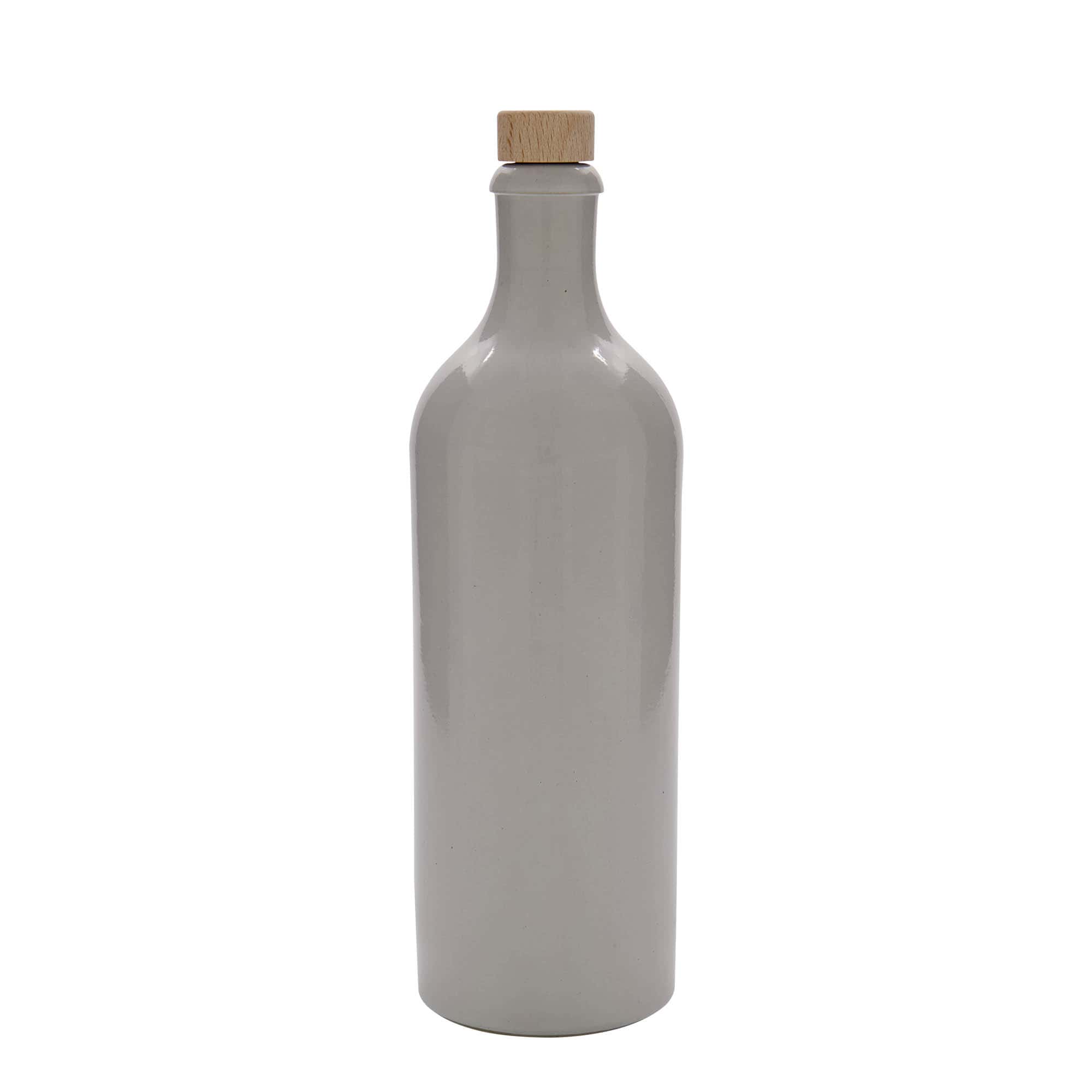 Cruche en grès de 750 ml, blanche, ouverture : bouchon en liège
