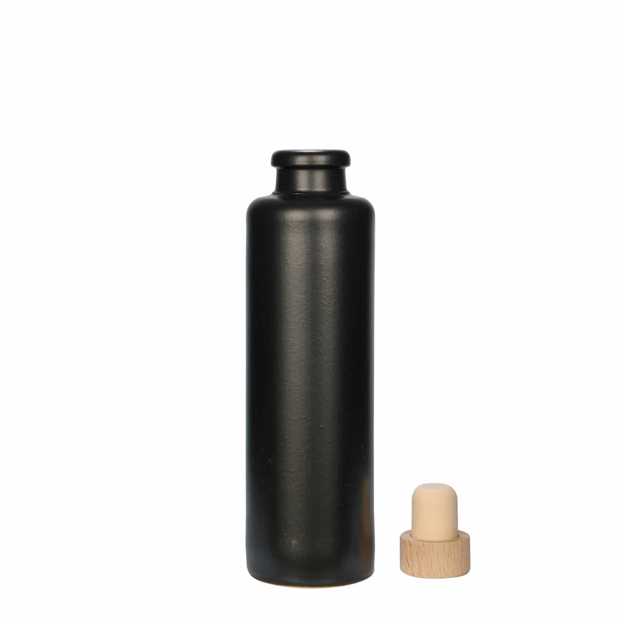 Cruche en terre cuite 200 ml, grès, noir, ouverture : liège