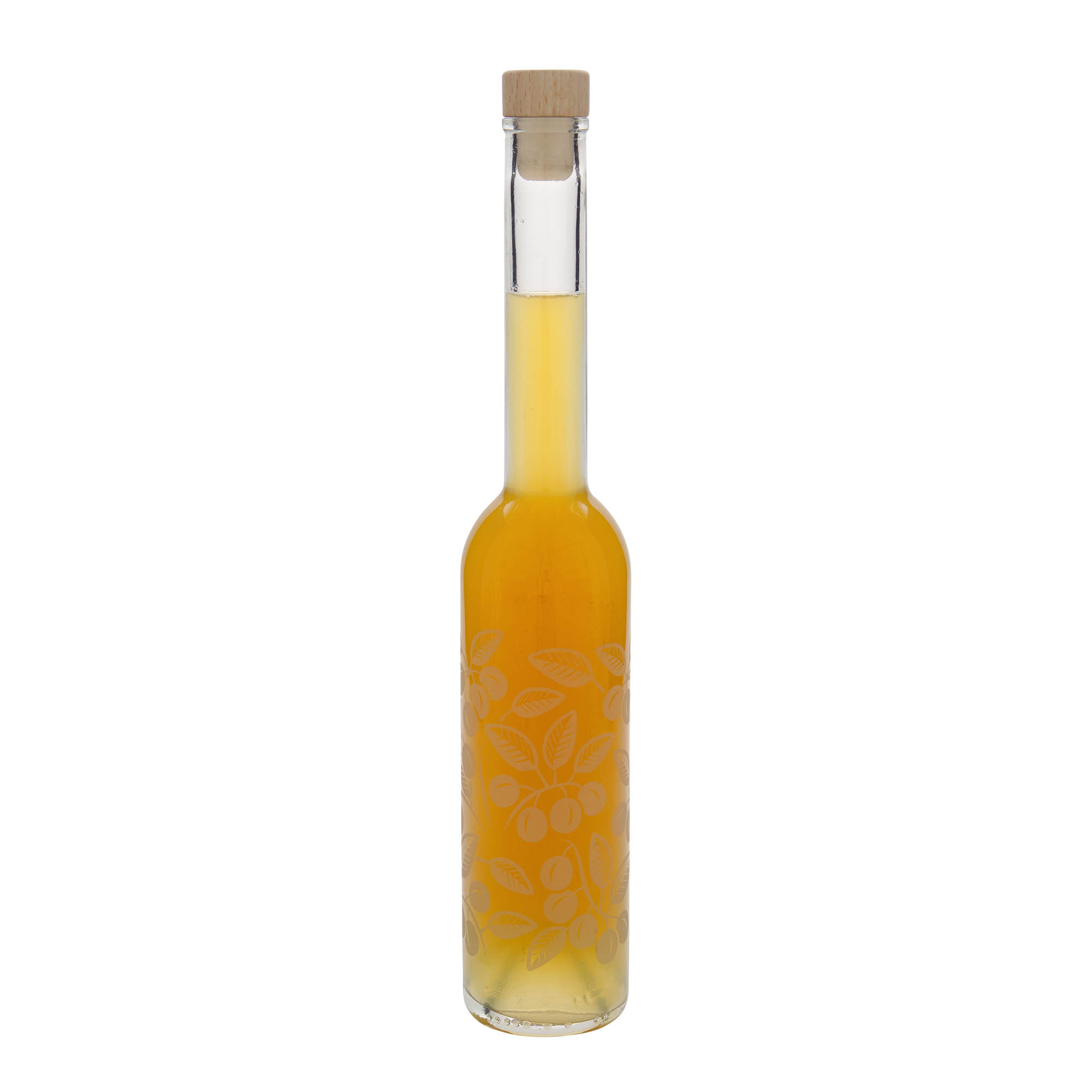 Bouteille en verre 350 ml 'Opera', motif : mirabelles, ouverture : bouchon en liège Bouteille en verre 350 ml 'Opera', motif : mirabelles, ouverture : bouchon en liège
