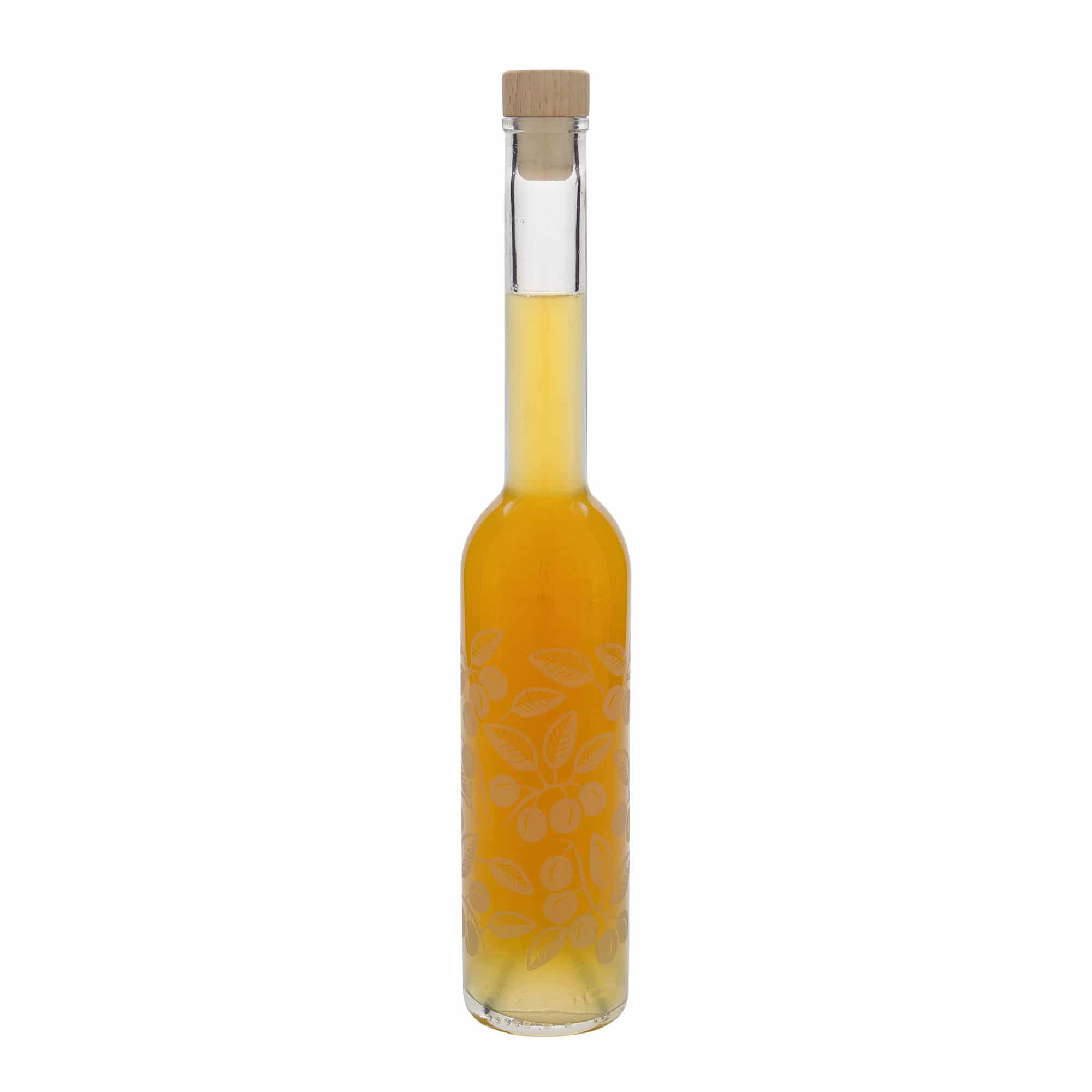 Bouteille en verre 350 ml « Opera », motif : mirabelles, ouverture : bouchon en liège