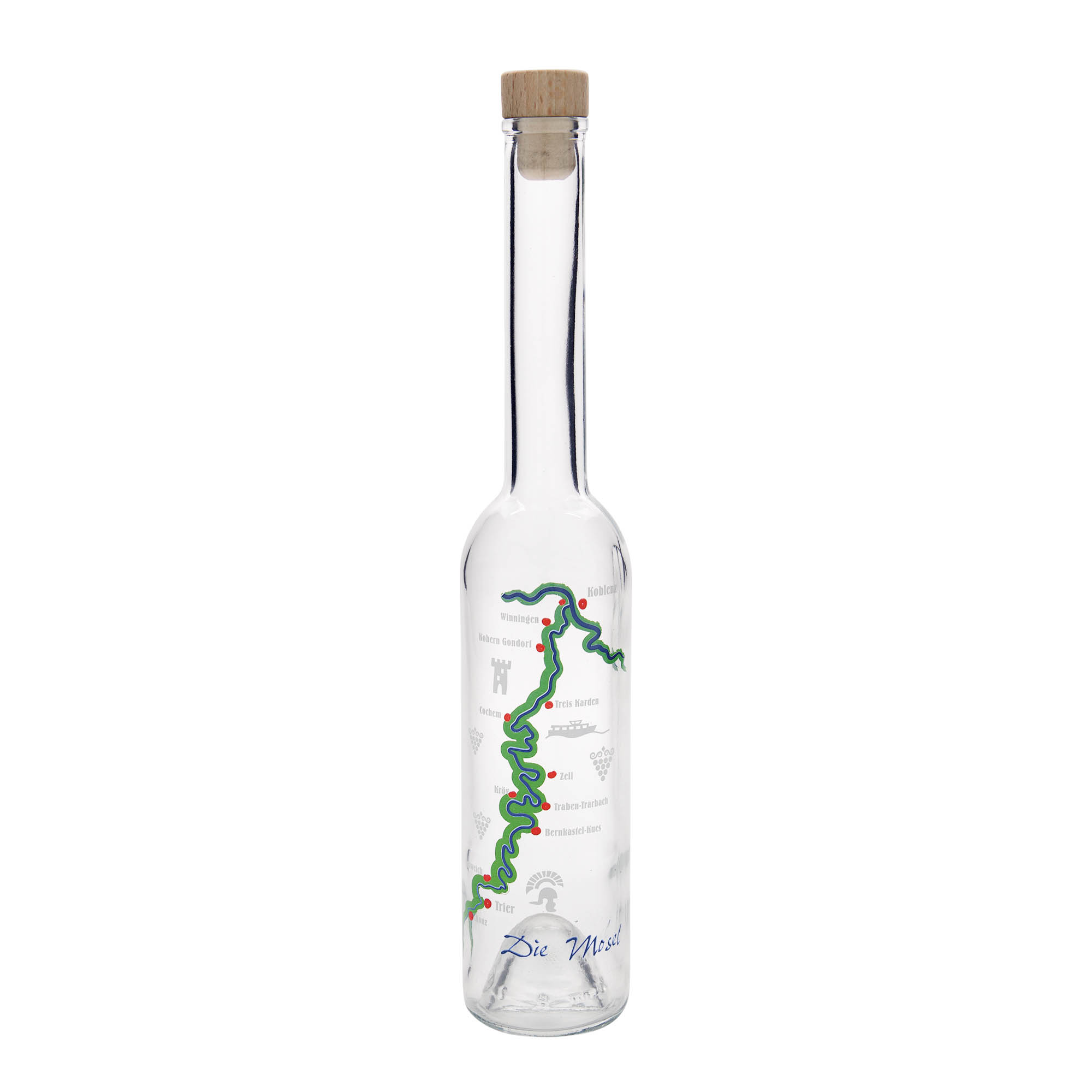 Bouteille en verre 350 ml 'Opera', motif : Moselle, ouverture : bouchon en liège