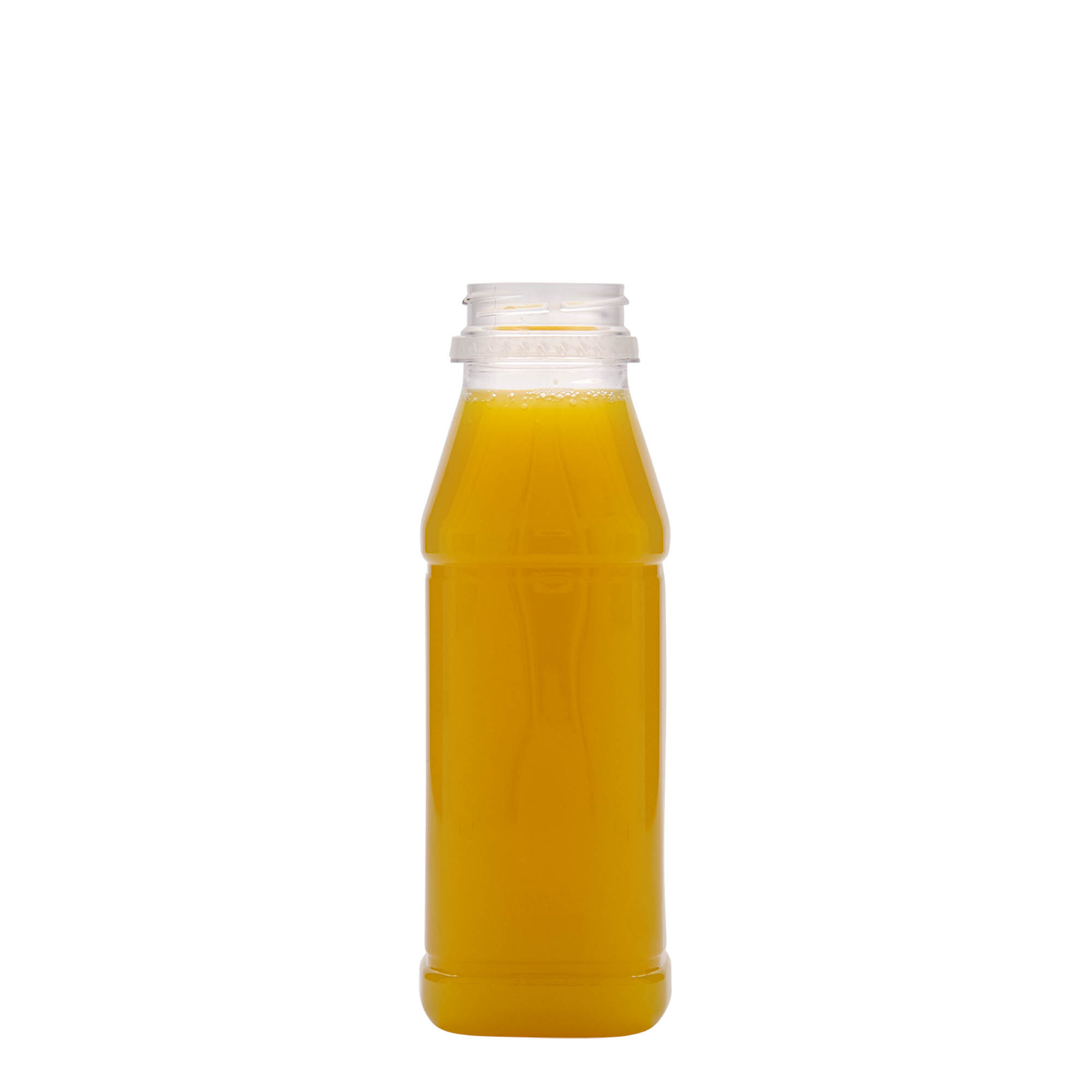 Bouteille PET 330 ml « Milk and Juice Carré », carrée, plastique, ouverture : 38 mm