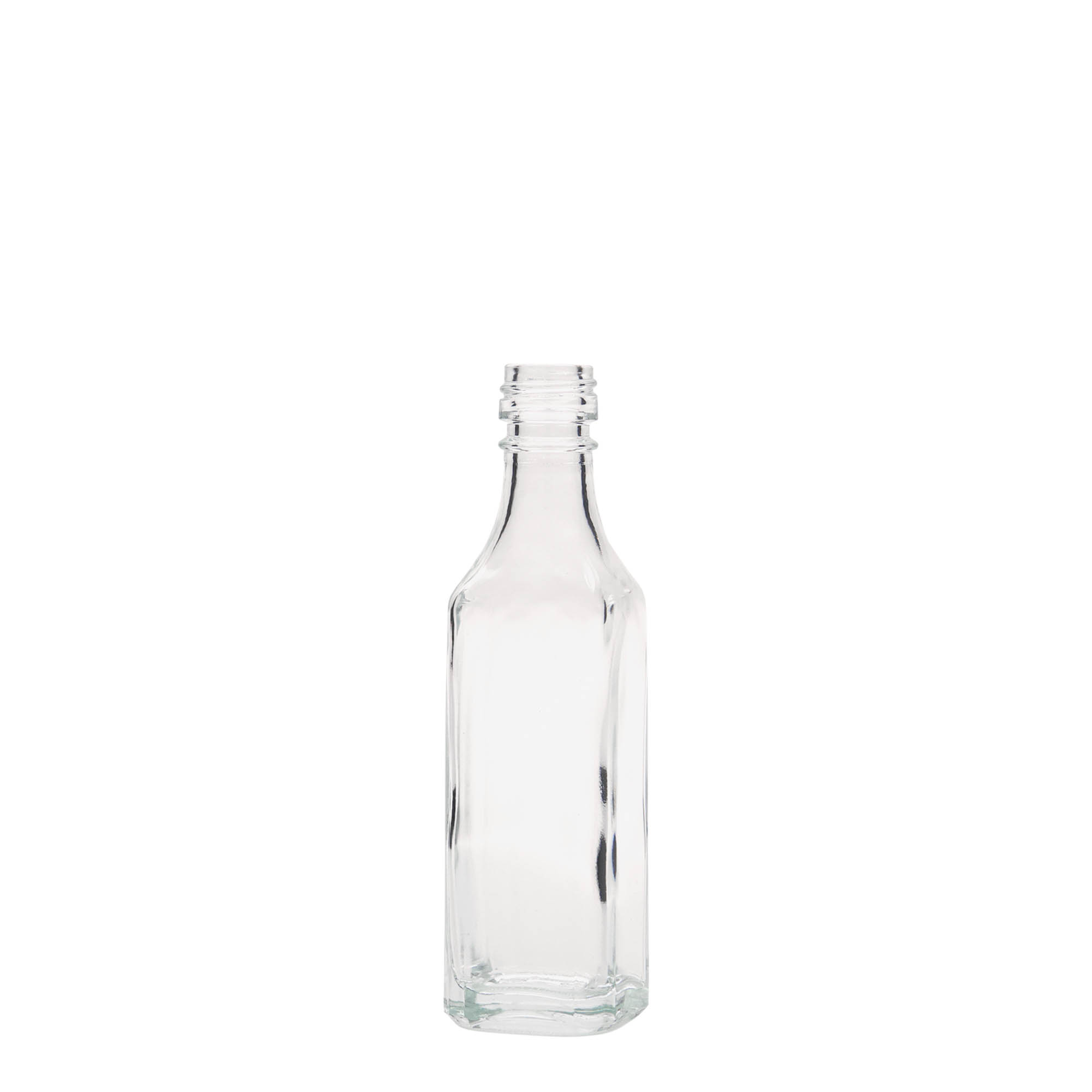 Flacon en verre 50 ml 'Siena', carré, ouverture : PP 18 Flacon en verre 50 ml 'Siena', carré, ouverture : PP 18
