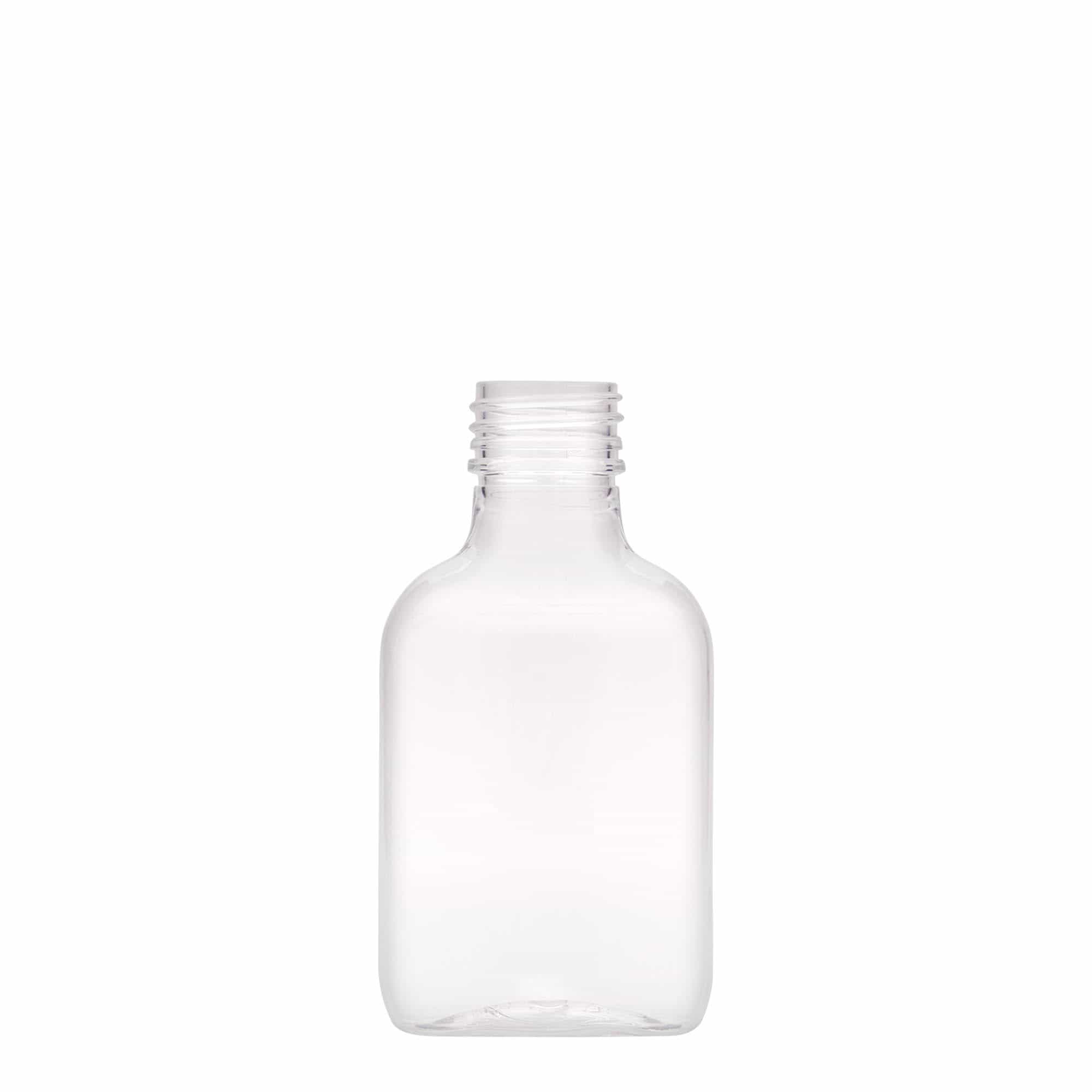 Flasque 100 ml, ovale, plastique PET, bouchage: PP 28 Flasque 100 ml, ovale, plastique PET, bouchage: PP 28