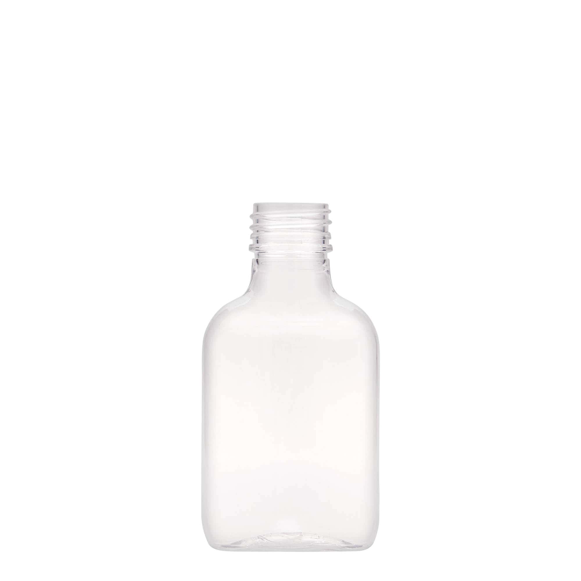 Flacon de poche 100 ml, ovale, plastique PET, ouverture : PP 28 Flacon de poche 100 ml, ovale, plastique PET, ouverture : PP 28