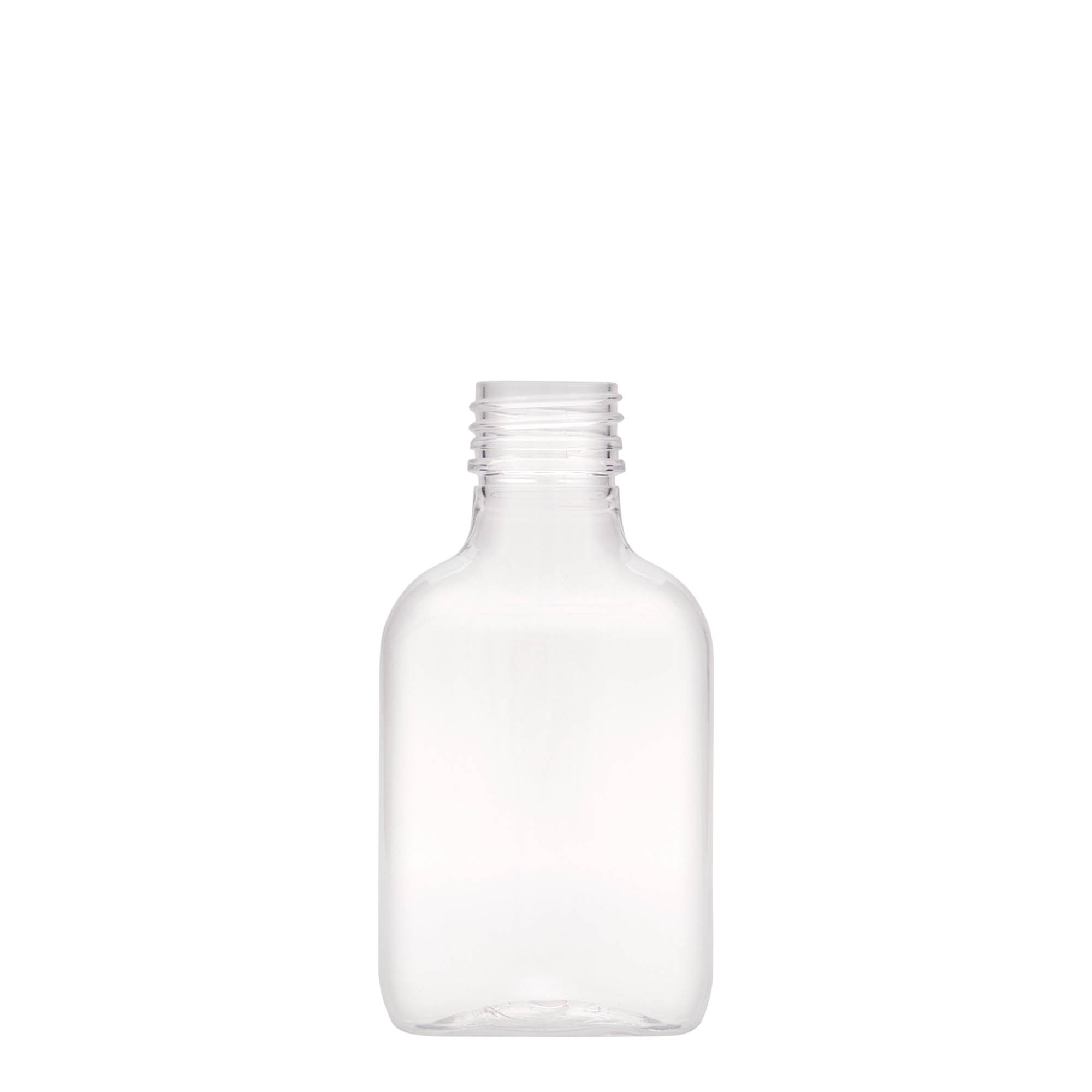 Flacon de poche 100 ml, ovale, plastique PET, ouverture : PP 28 Flacon de poche 100 ml, ovale, plastique PET, ouverture : PP 28