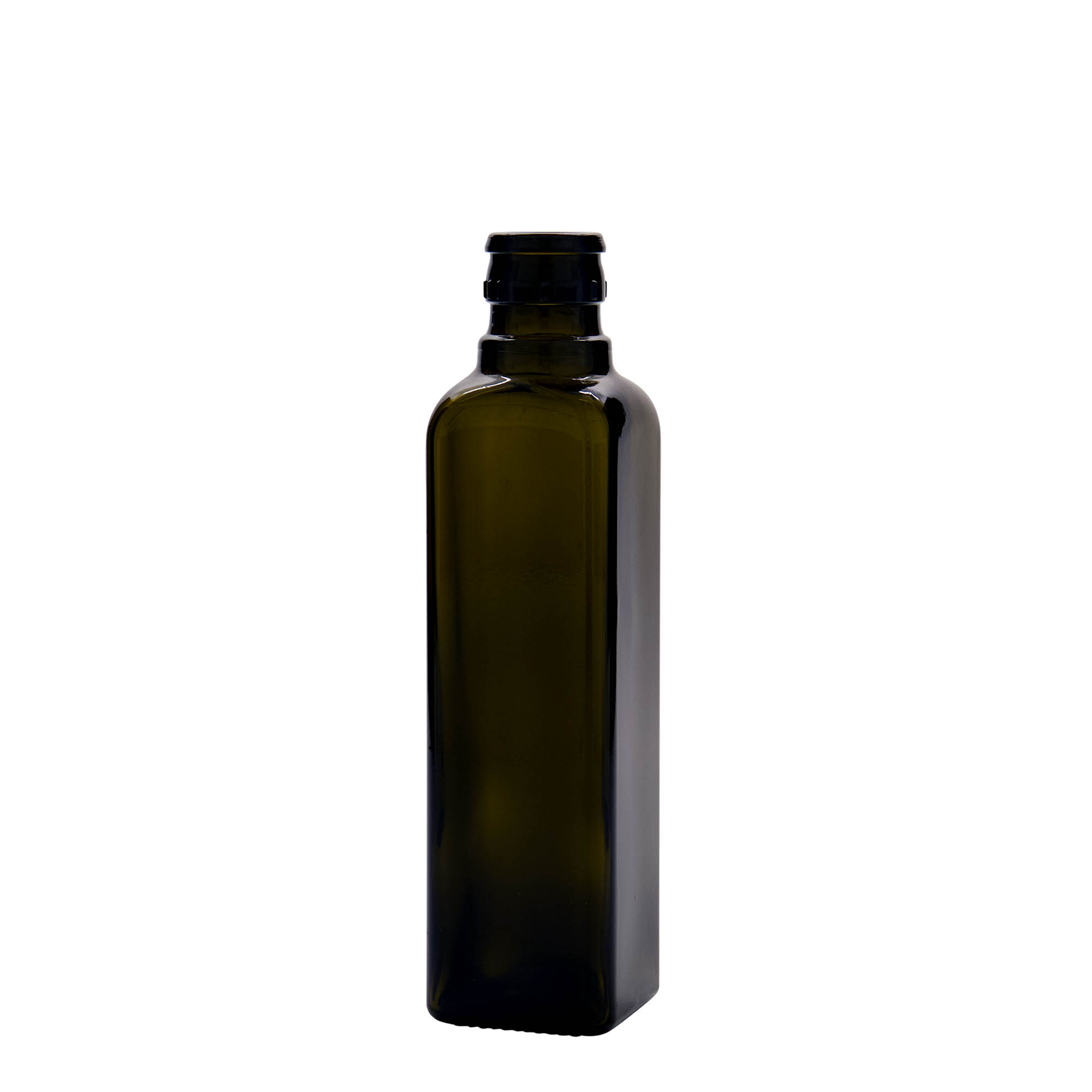 Flacon de vinaigre/huile 250 ml 'Quadra', verre, carré, vert antique, ouverture : DOP