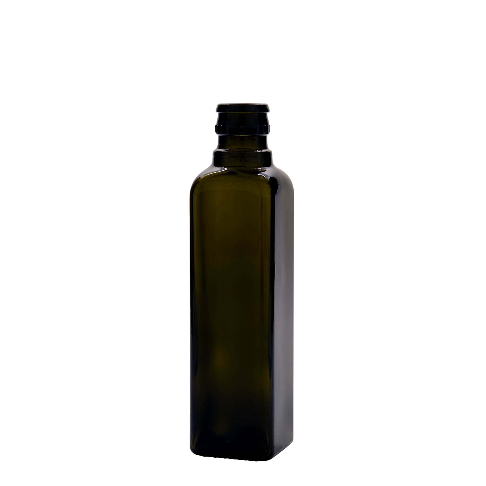 Flacon de vinaigre/huile 250 ml « Quadra », verre, carré, vert antique, ouverture : DOP