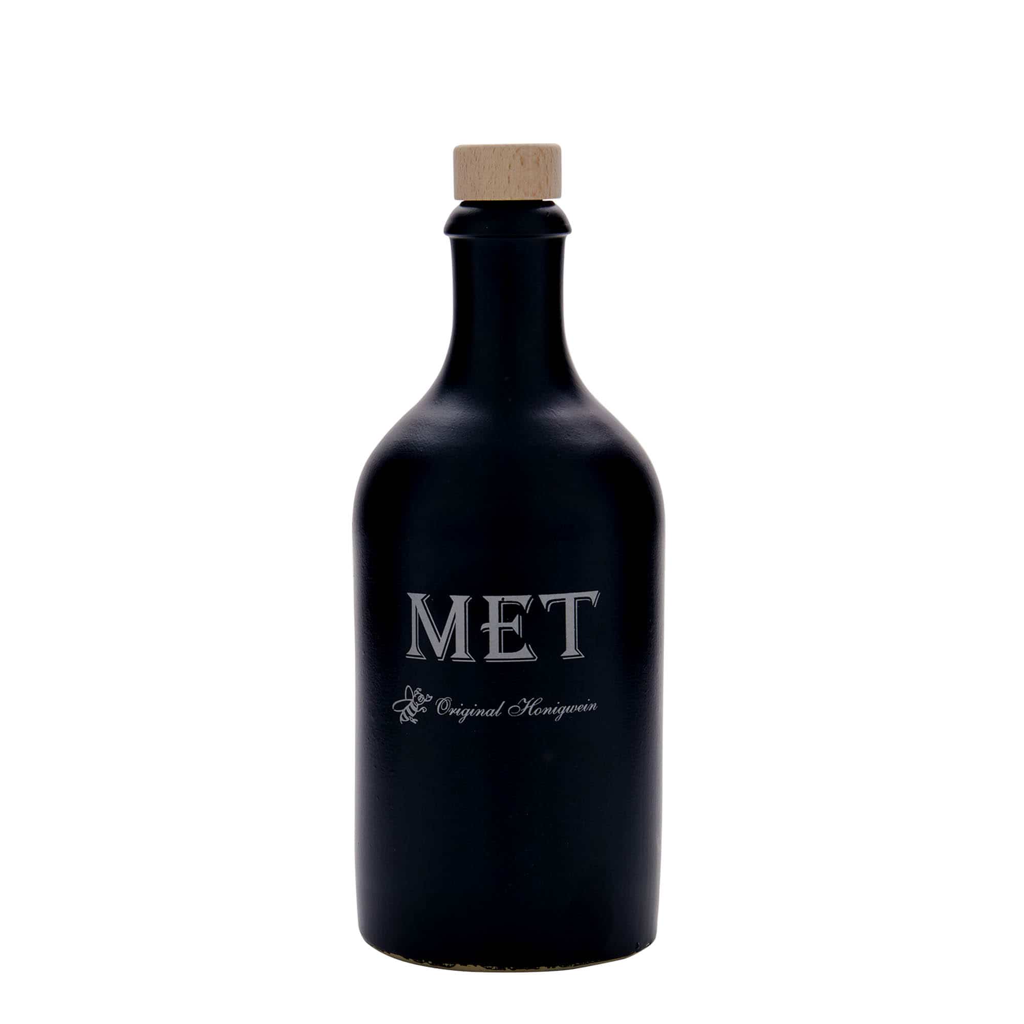 Chope en terre cuite 500 ml, motif : hydromel, grès, noir, ouverture : liège