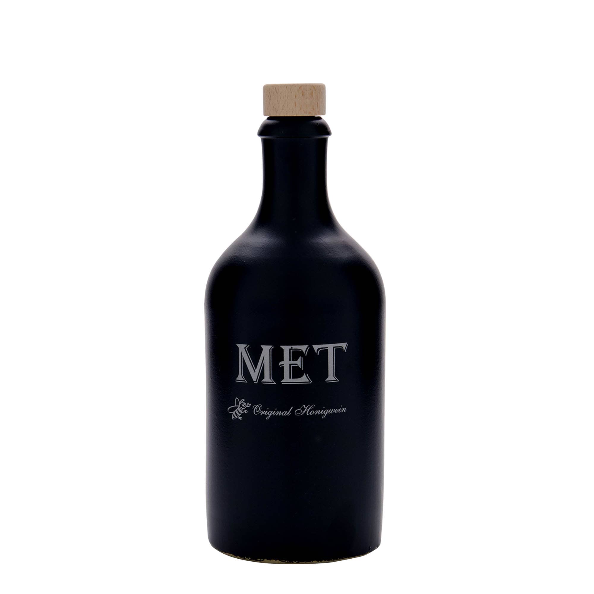 Chope en terre cuite 500 ml, motif : hydromel, grès, noir, ouverture : liège