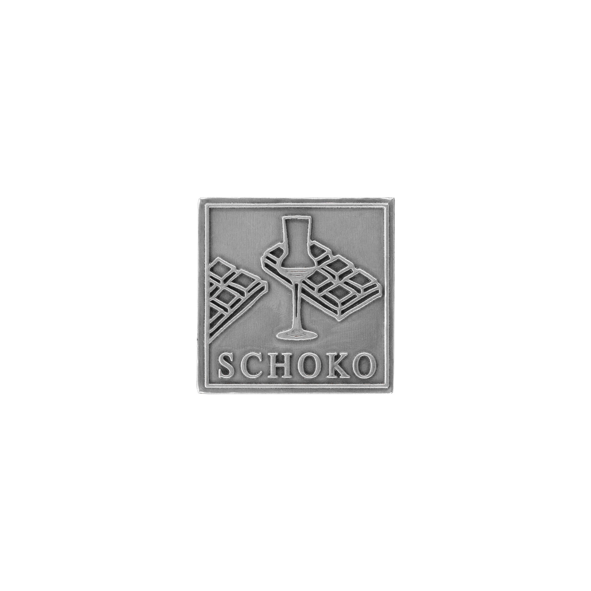 Étiquette en étain « Schoko », carrée, métal, argentée