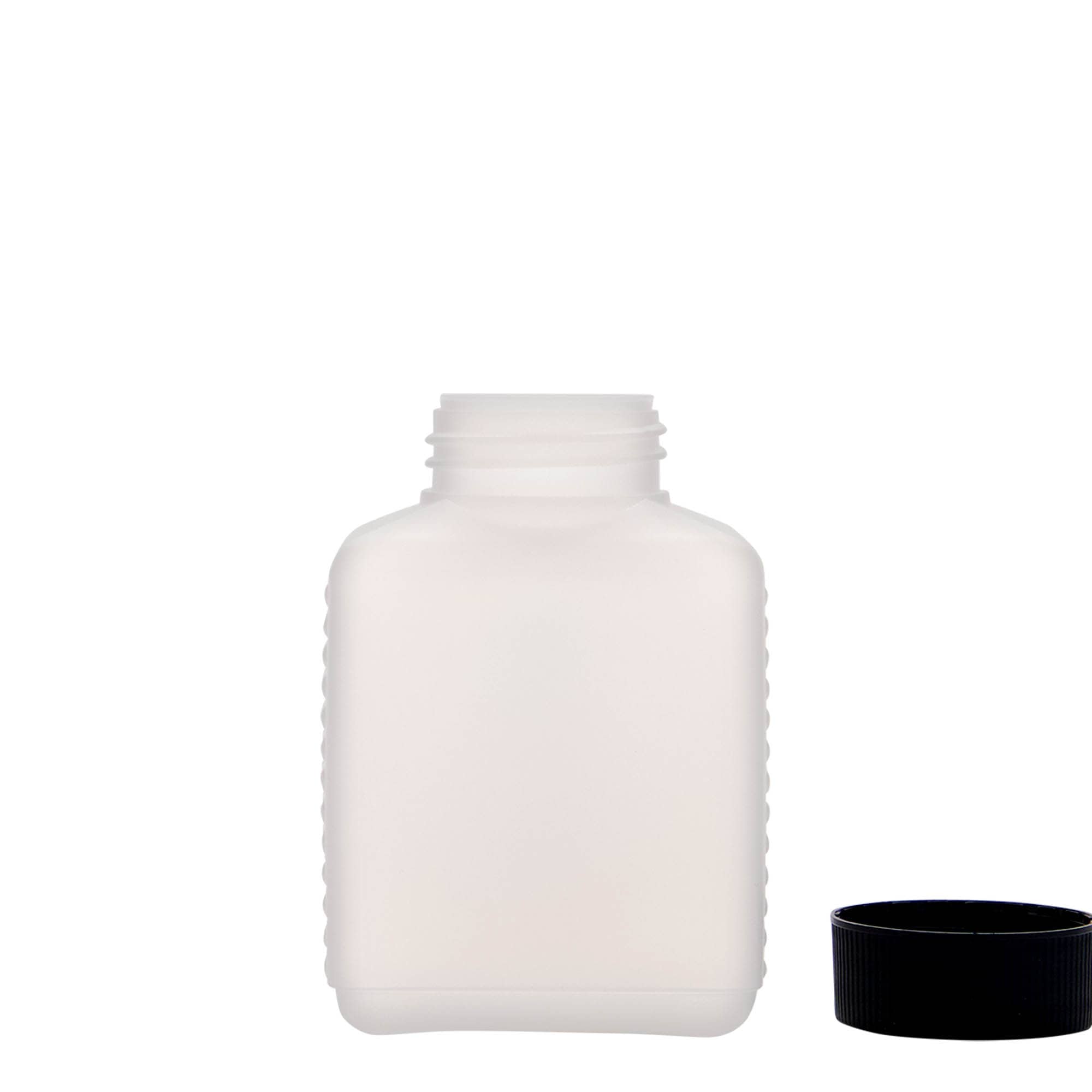 250 ml Bouteille à col large, rectangulaire, plastique HDPE, naturel, ouverture : DIN 40 EPE