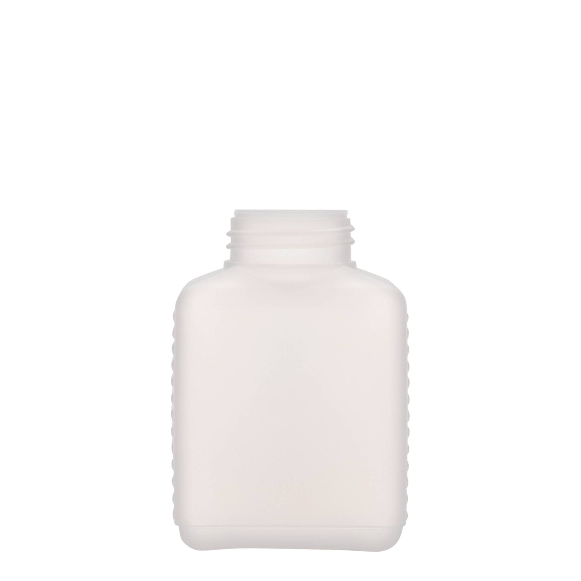 250 ml Bouteille à col large, rectangulaire, plastique HDPE, naturel, ouverture : DIN 40 EPE