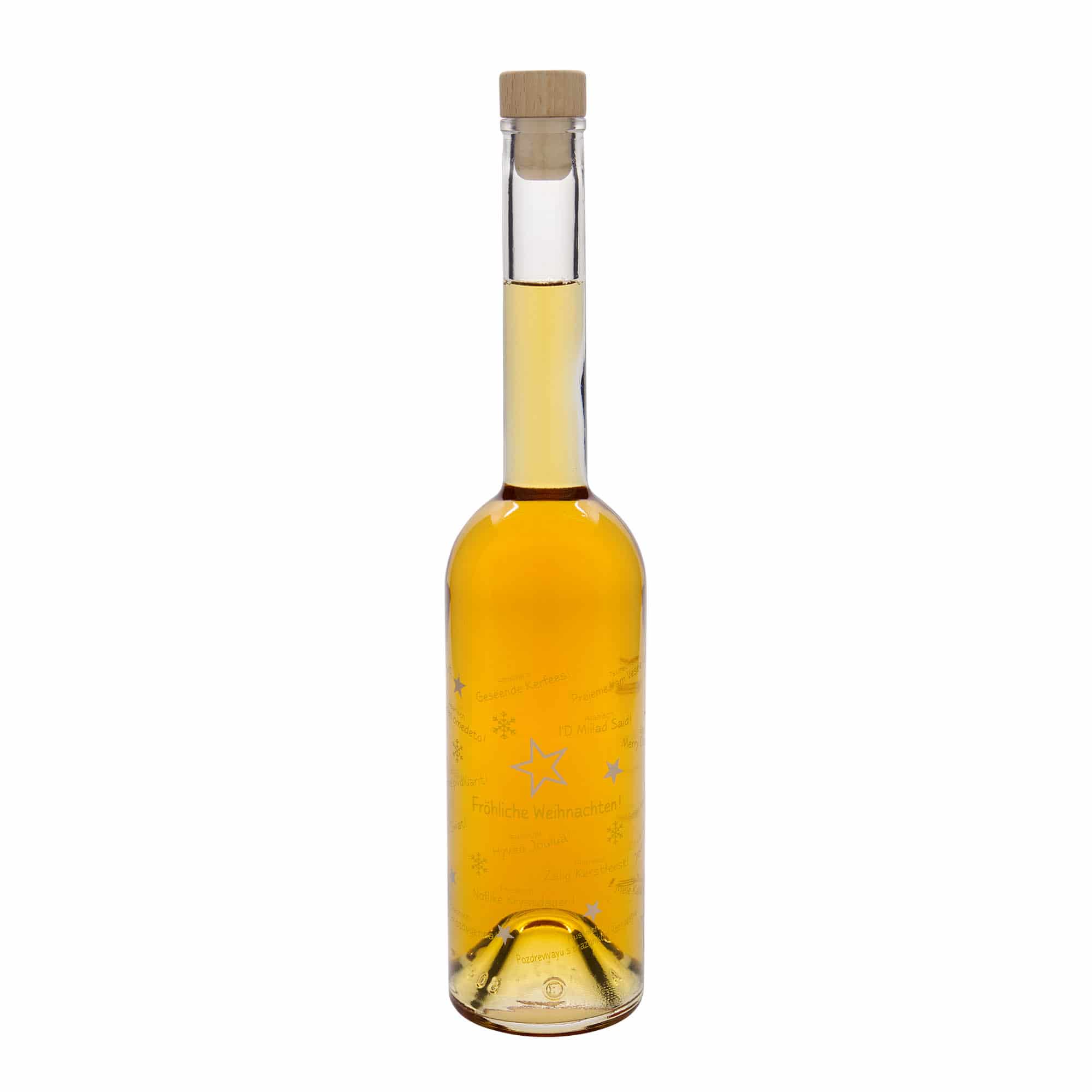 Bouteille en verre 500 ml 'Opera', motif : Noël dans le monde, ouverture : bouchon en liège