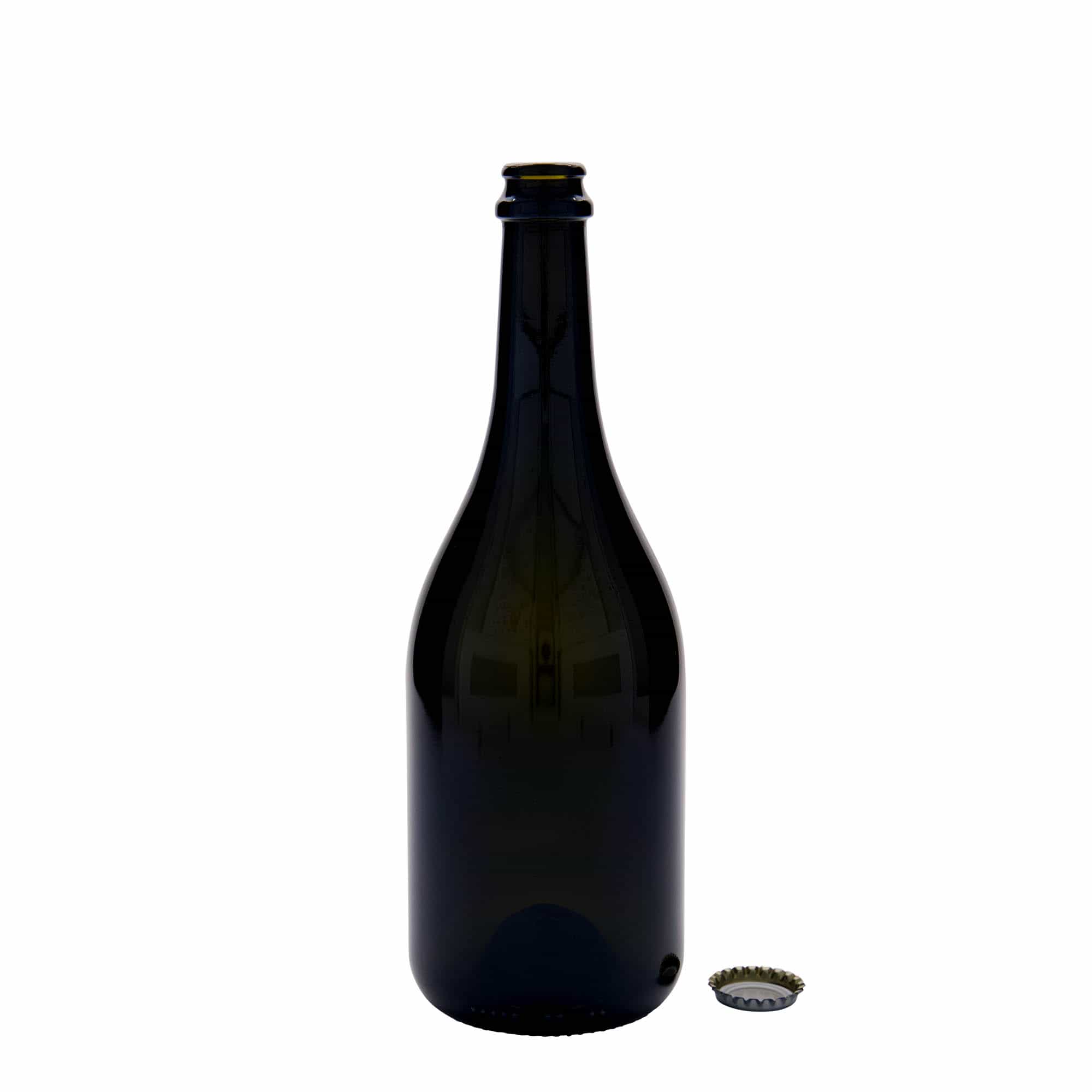 Bouteille de bière 750 ml 'Horta', verre, vert antique, bouchage: capsules couronnes Bouteille de bière 750 ml 'Horta', verre, vert antique, bouchage: capsules couronnes