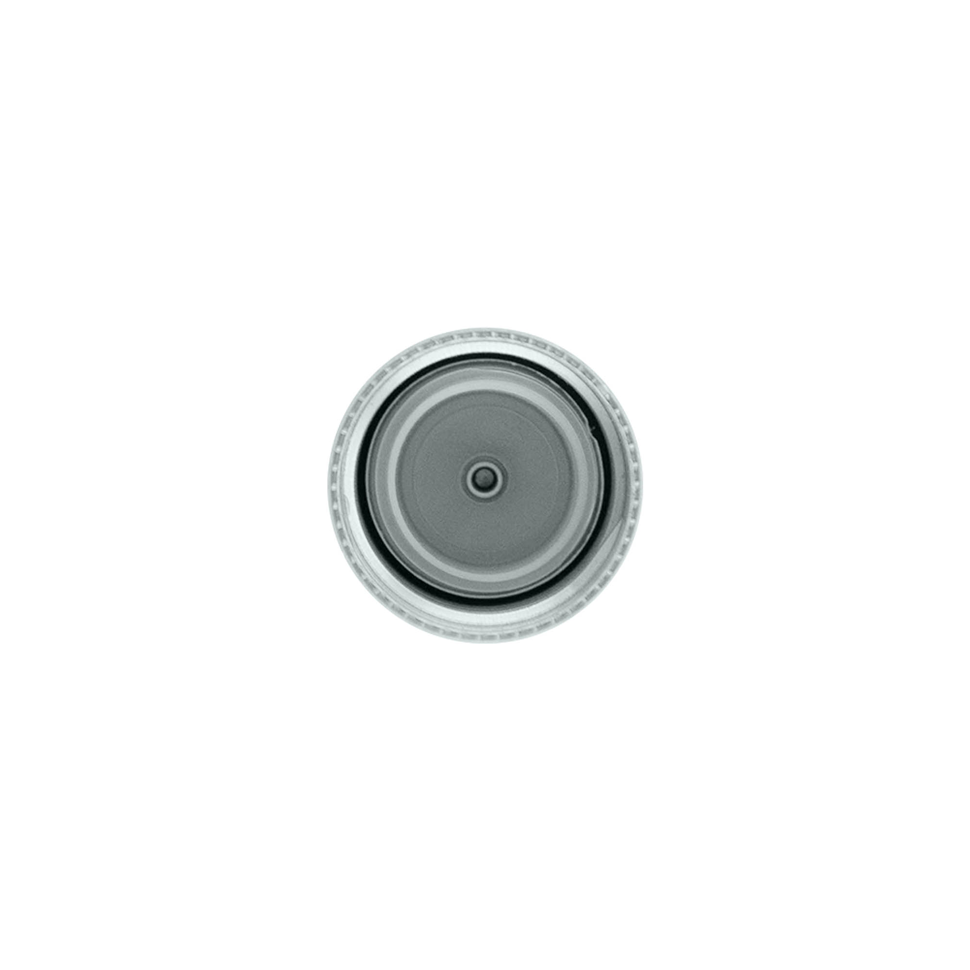 Bouchon à vis avec insert pour seringue, plastique PP, argent, pour ouverture : 24/410 Bouchon à vis avec insert pour seringue, plastique PP, argent, pour ouverture : 24/410