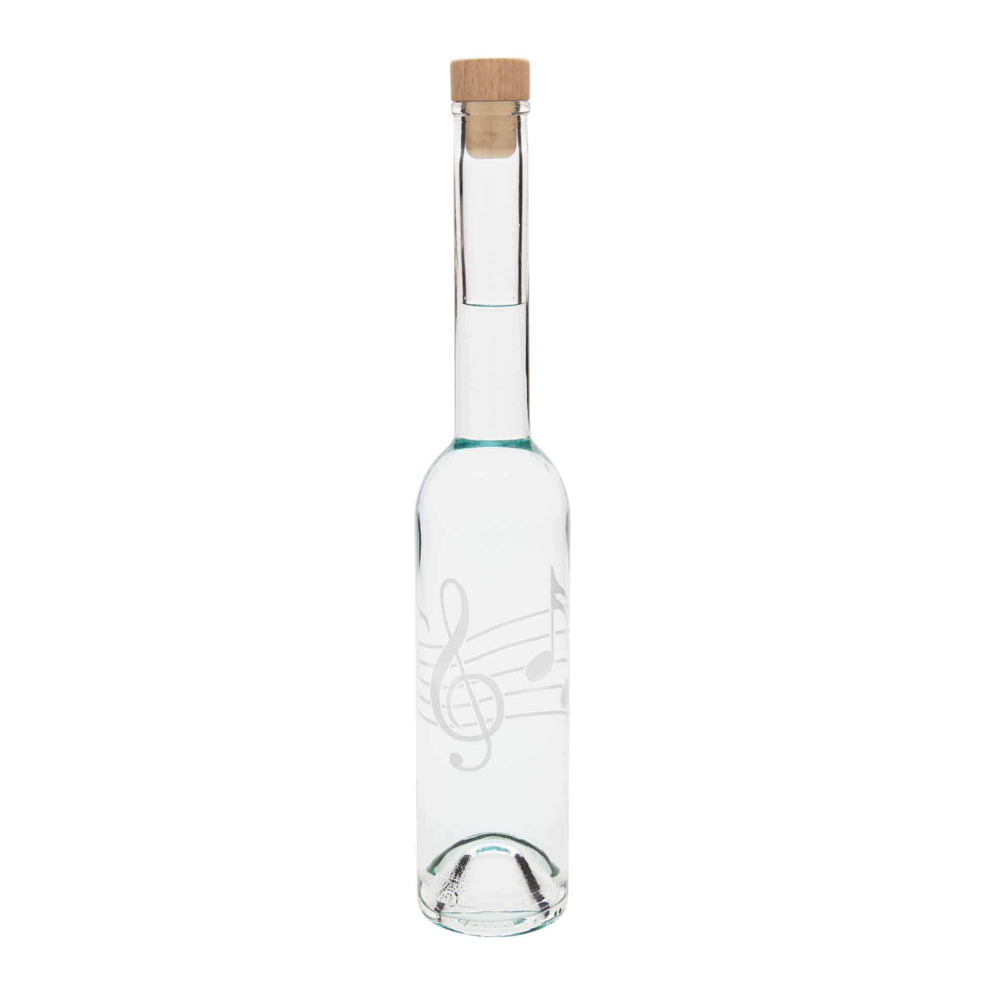 Bouteille en verre 350 ml 'Opera', motif : notes de musique, bouchon : liège